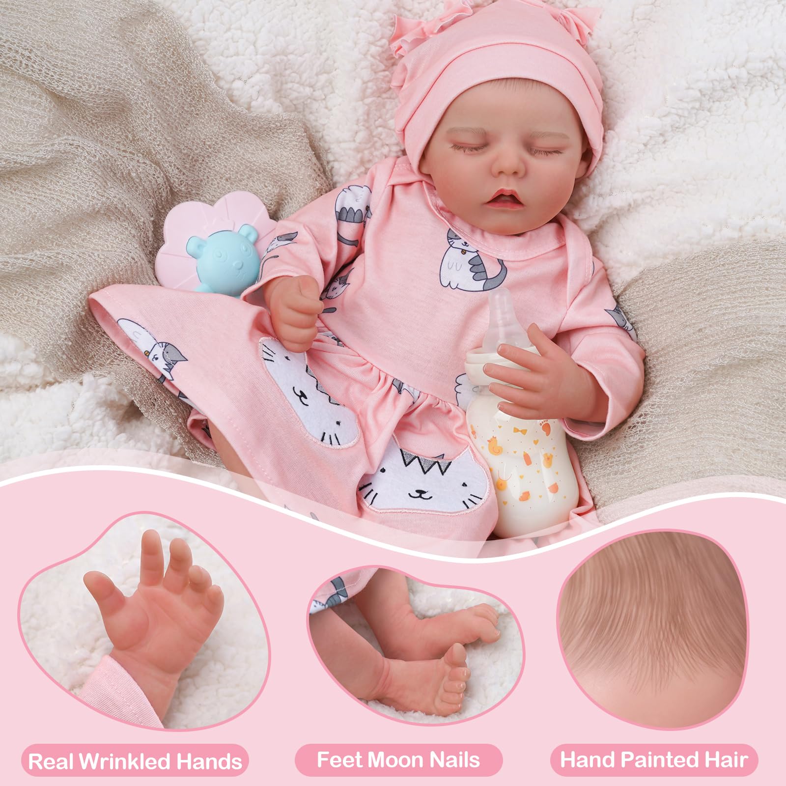 Foto 6 pulgar | Muñeca Reborn Babeside Sleeping Girl De 43 Cm Con Accesorios - Venta Internacional.