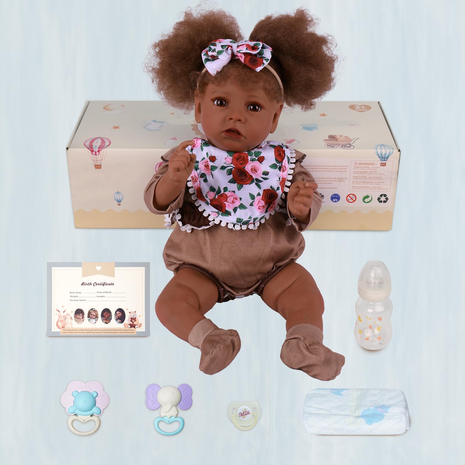 Foto 7 | Muñeca Reborn Babeside Black Girl De 50 Cm Con Kit De Alimentación Para Mayores De 3 - Venta Internacional.