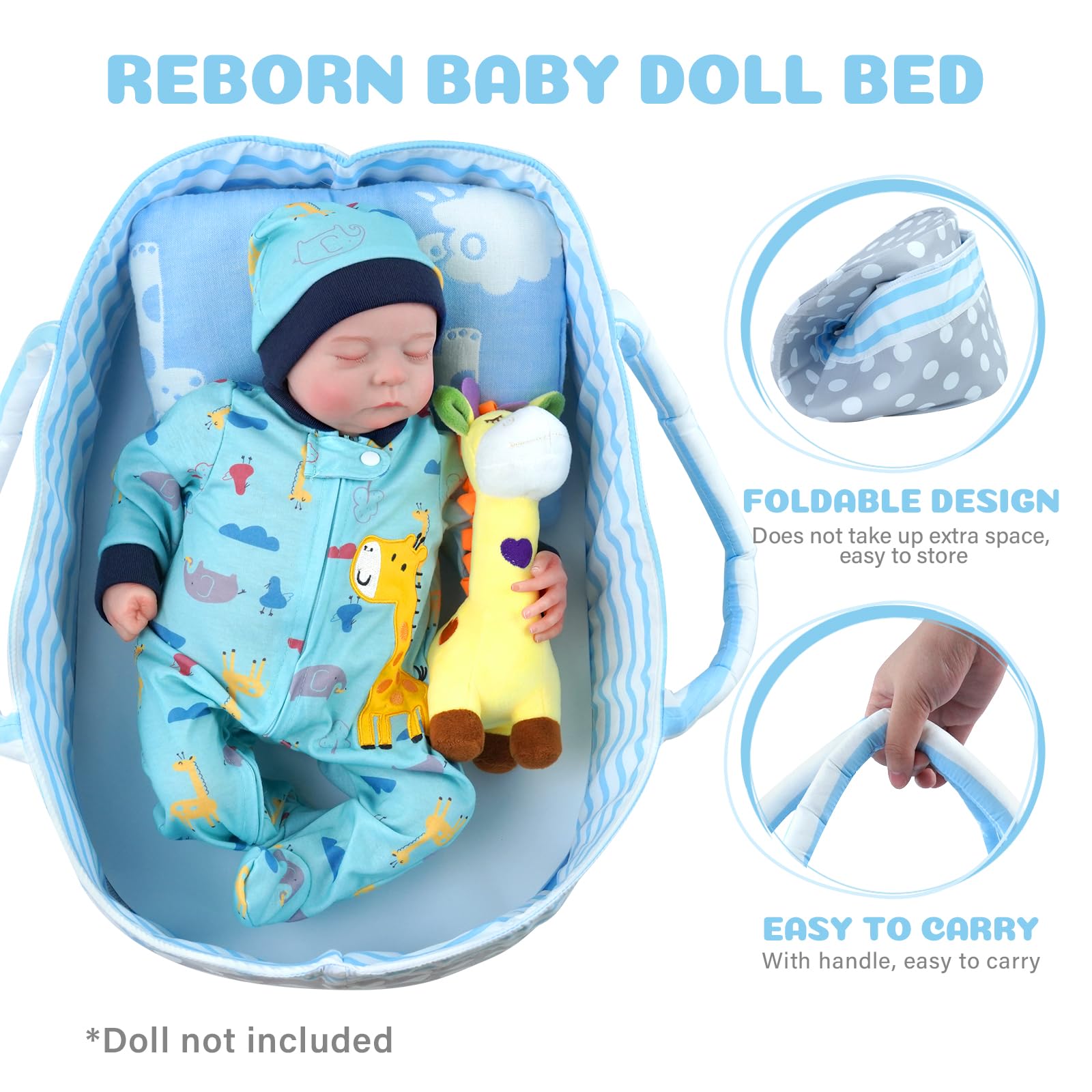 Foto 3 pulgar | Cesta Babeside Reborn Baby Dolls Plegable Con Asa Azul - Venta Internacional.