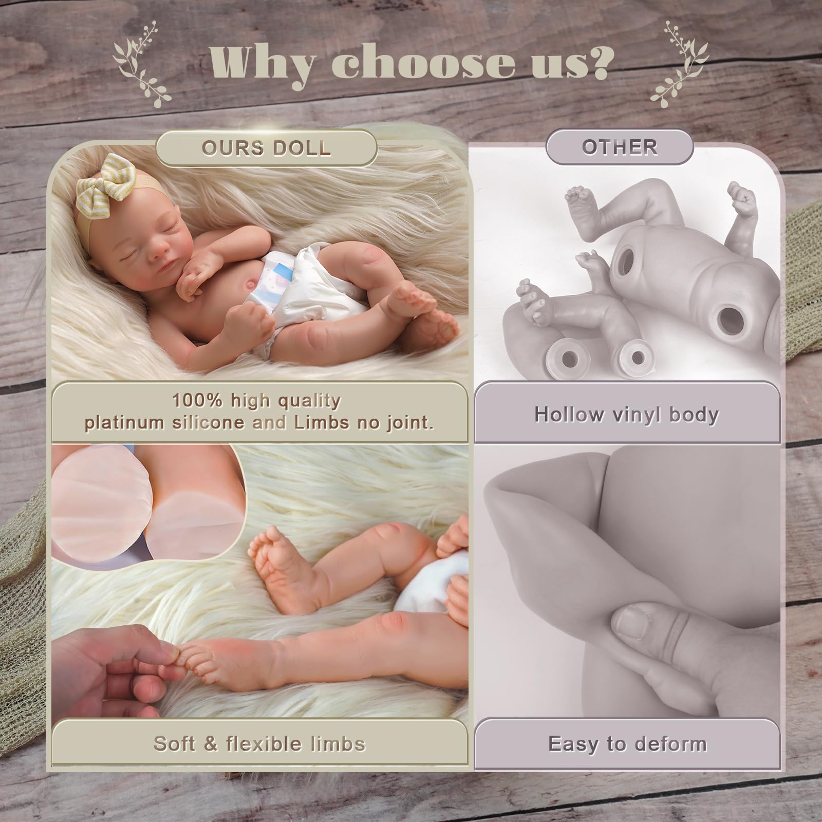 Foto 4 pulgar | Muñeca Reborn Babeside de Silicona Realista 40 cm - Venta Internacional