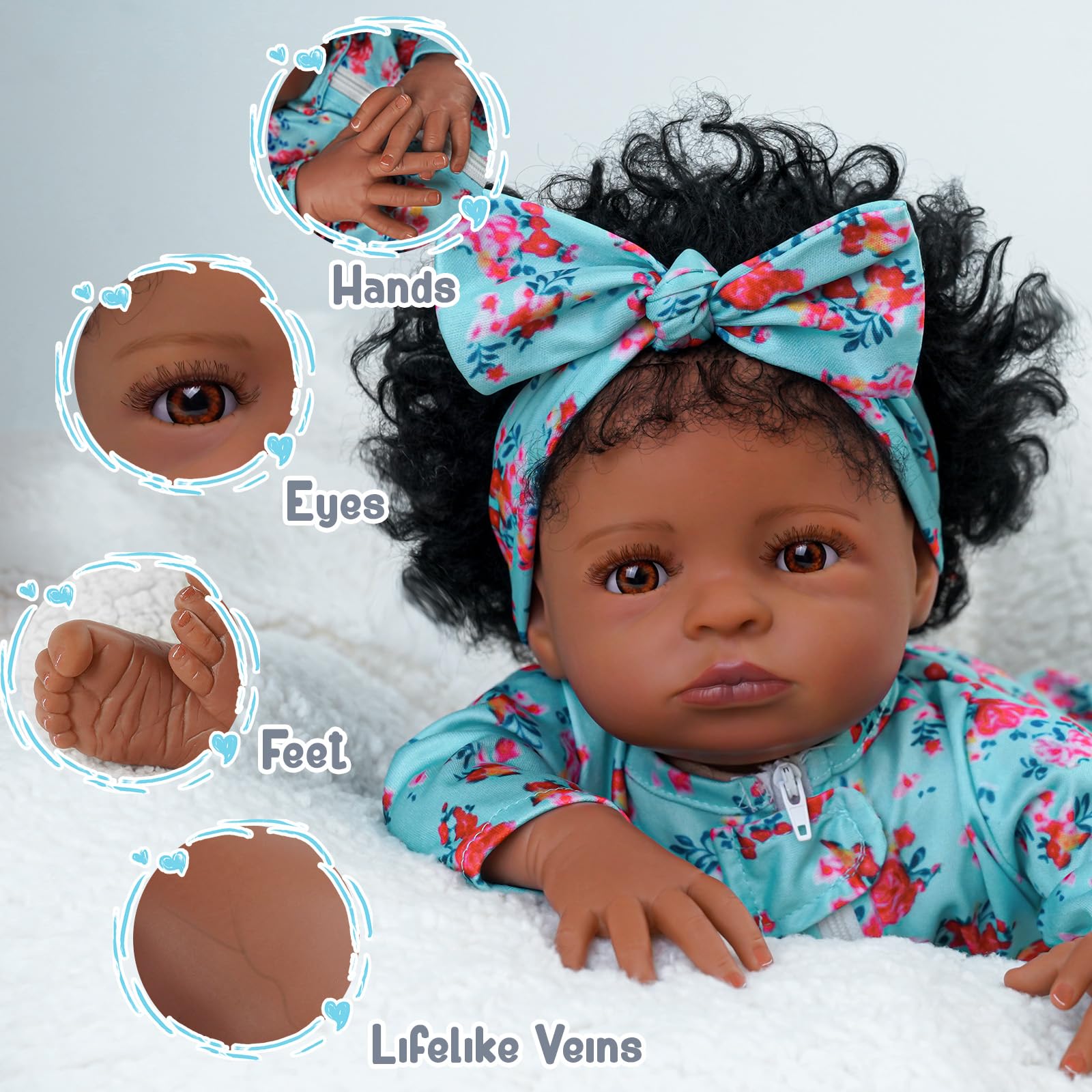 Foto 6 pulgar | Muñeca Reborn Babeside Lanny Black Girl, Cuerpo Blando De 18 - Venta Internacional.