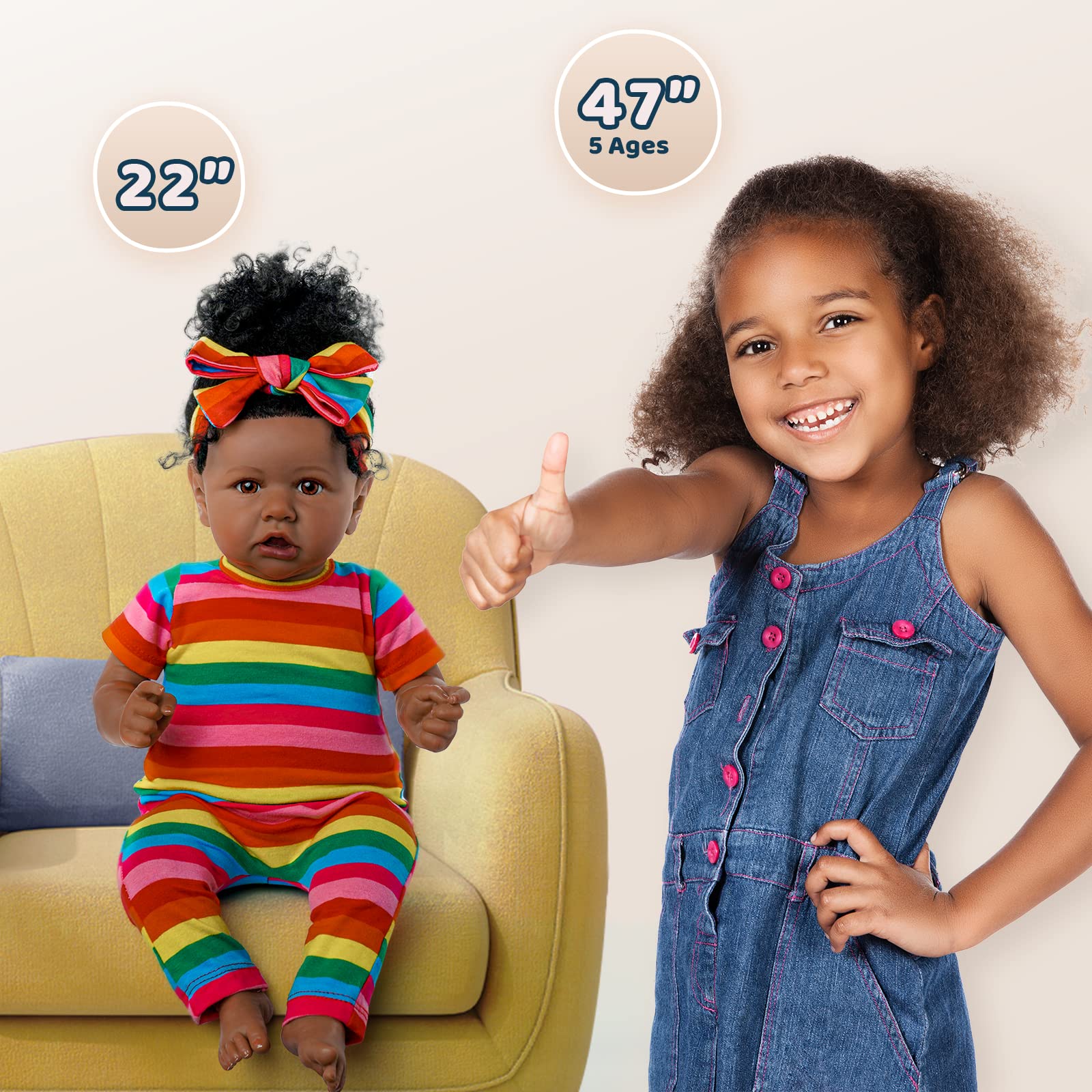 Foto 4 pulgar | Muñeca Reborn Jizhi Black Girl De 50 Cm Con Accesorios - Venta Internacional.