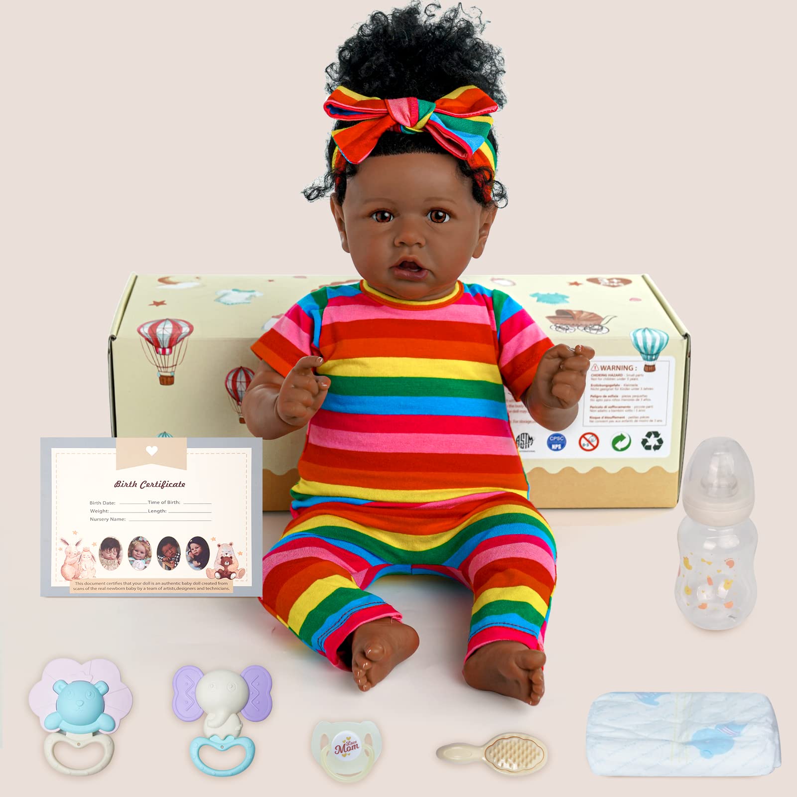 Foto 8 pulgar | Muñeca Reborn Jizhi Black Girl De 50 Cm Con Accesorios - Venta Internacional.