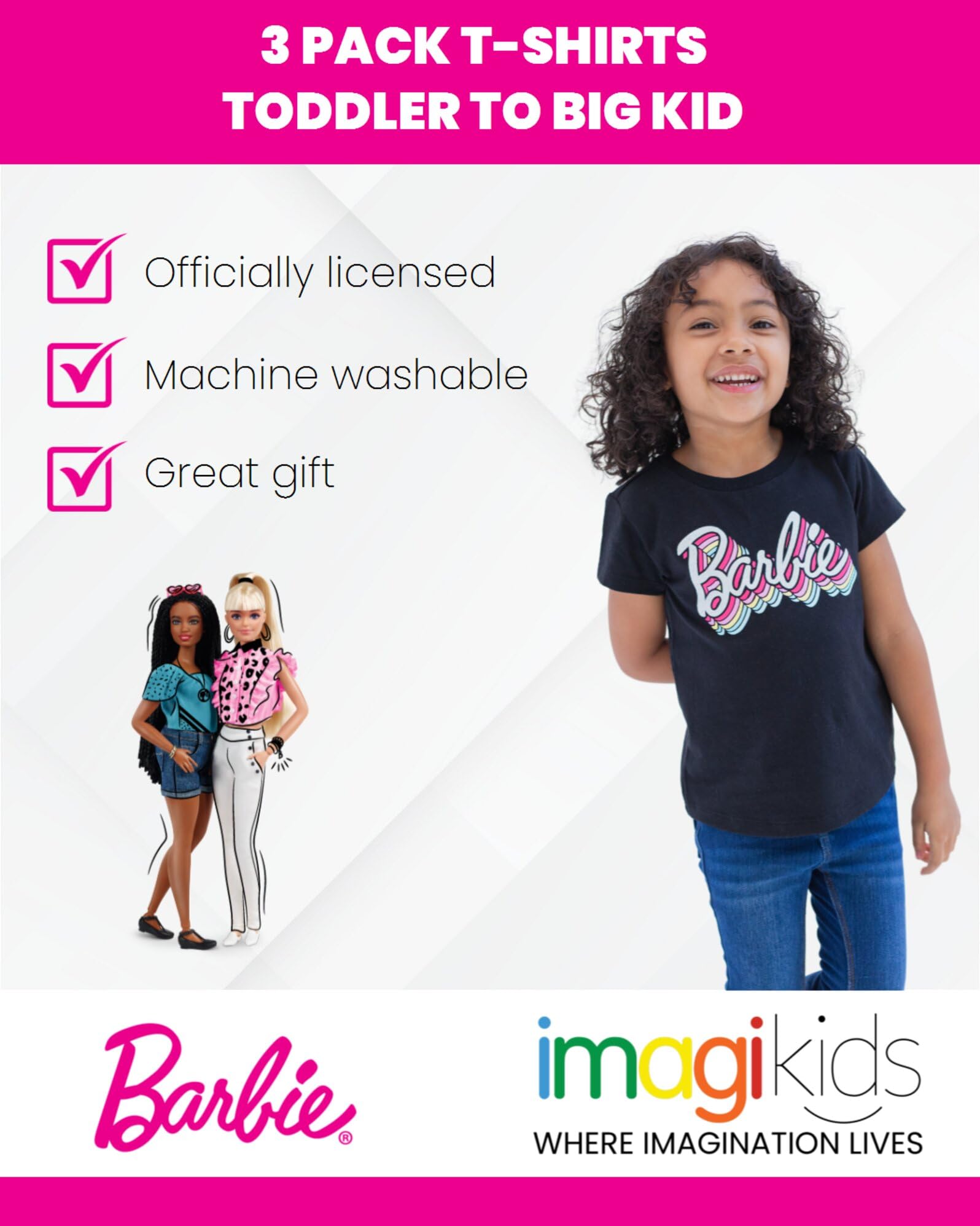 Foto 3 pulgar | Pack De 3 Camisetas Barbie Big Girls, Color Rosa/negro, 10-1 - Venta Internacional.