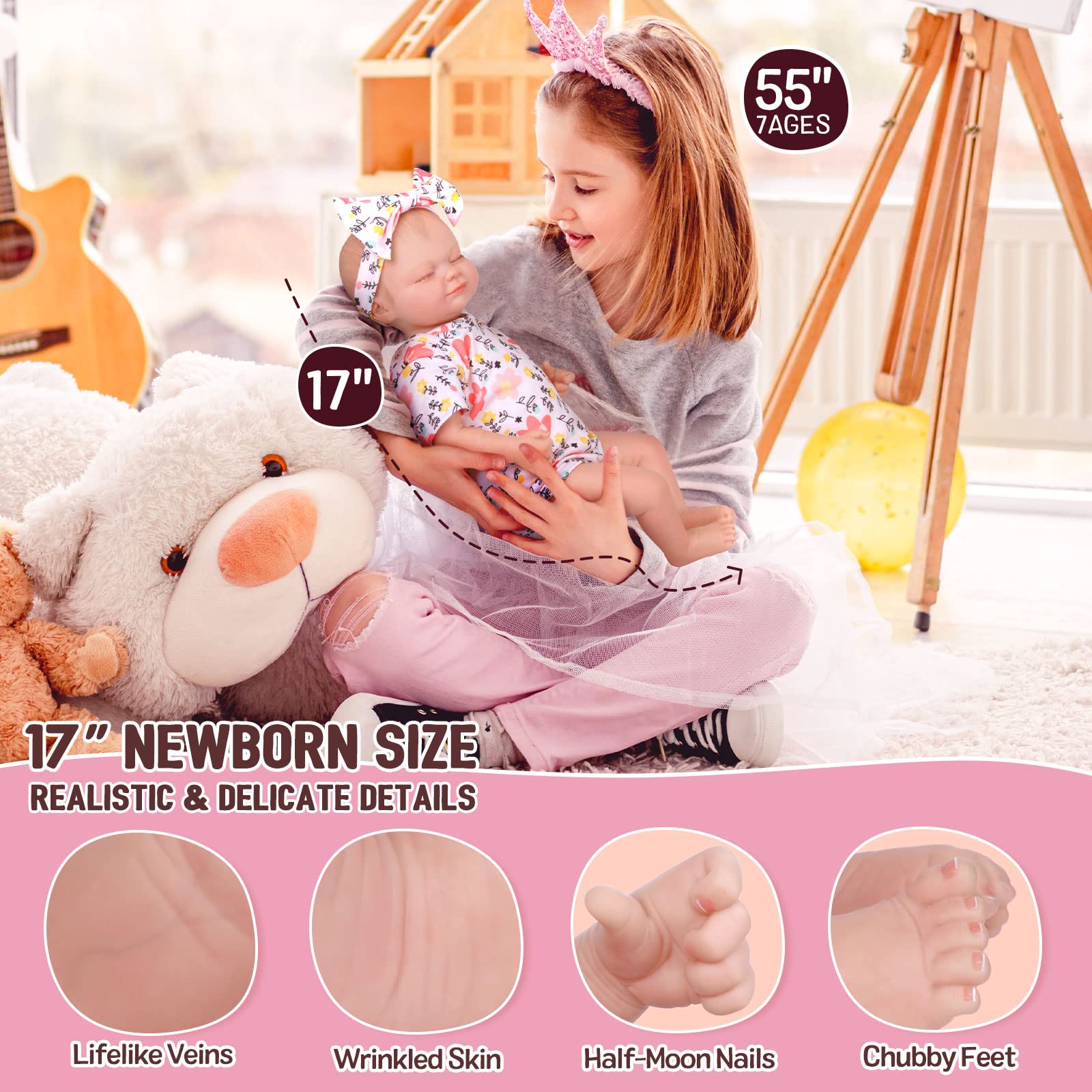 Foto 3 pulgar | Muñeca Reborn Babeside Lifelike De 43 Cm Con Accesorios - Venta Internacional.