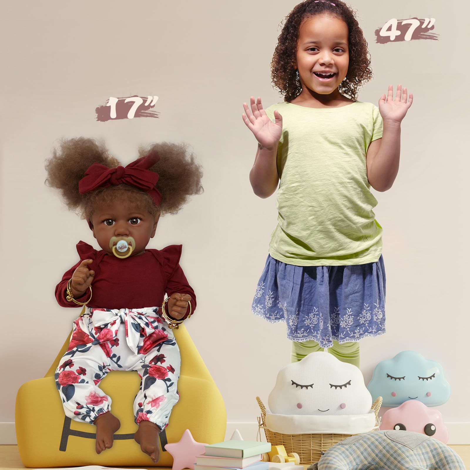 Foto 6 | Muñeca Reborn Jizhi Negra De 55 Cm Con Accesorios Para Niños Mayores De 3 Años - Venta Internacional.