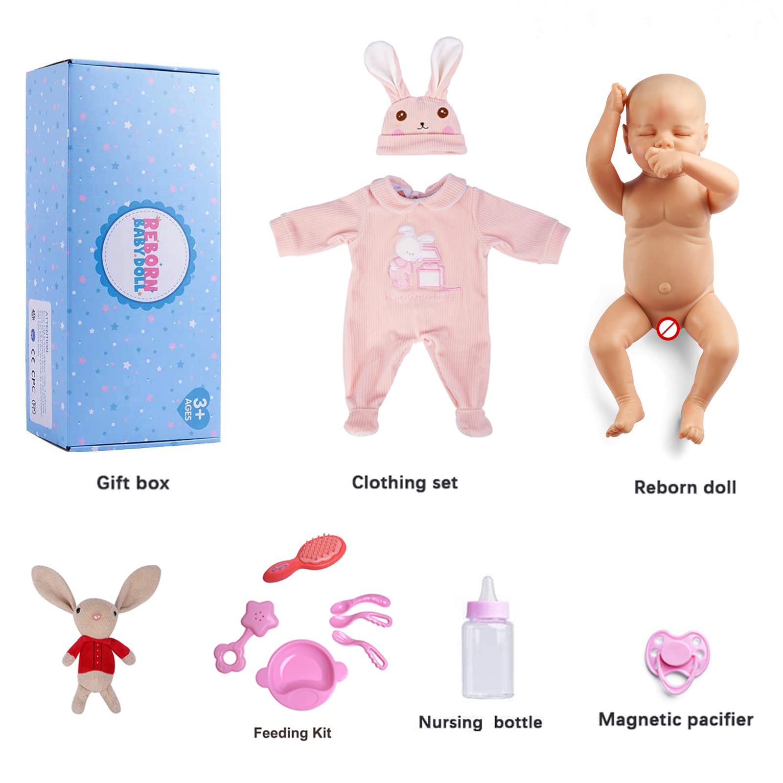 Foto 7 pulgar | Muñeca Reborn Jizhi Lifelike De 43 Cm Con Juguete Para Conejos Y Kit De Alimentación - Venta Internacional.