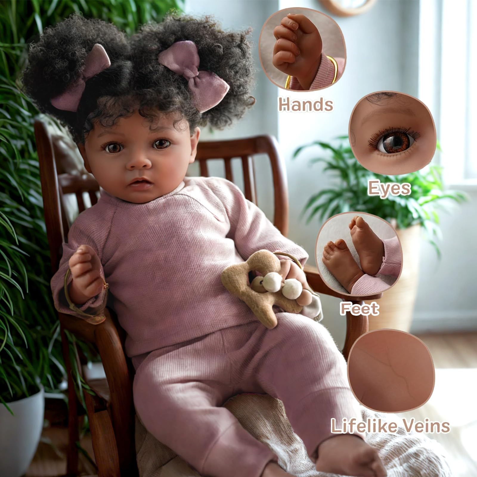 Foto 4 pulgar | Muñeca Reborn Babeside Daisy Black Girl De 50 Cm Con Ropa - Venta Internacional.