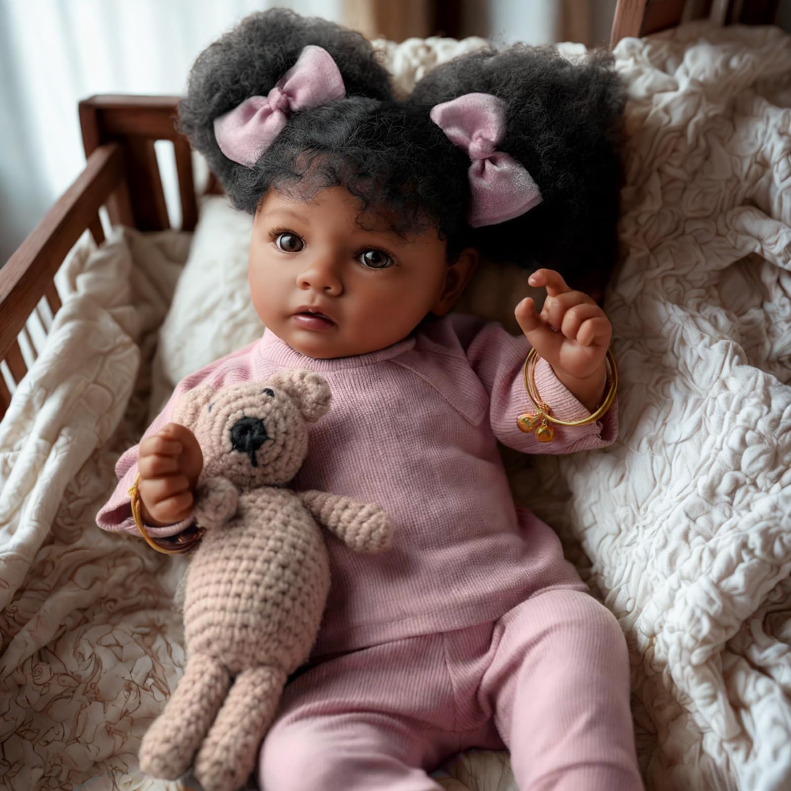 Foto 5 pulgar | Muñeca Reborn Babeside Daisy Black Girl De 50 Cm Con Ropa - Venta Internacional.