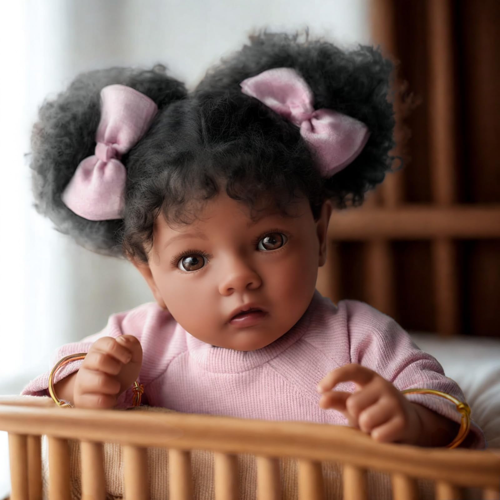Foto 6 pulgar | Muñeca Reborn Babeside Daisy Black Girl De 50 Cm Con Ropa - Venta Internacional.