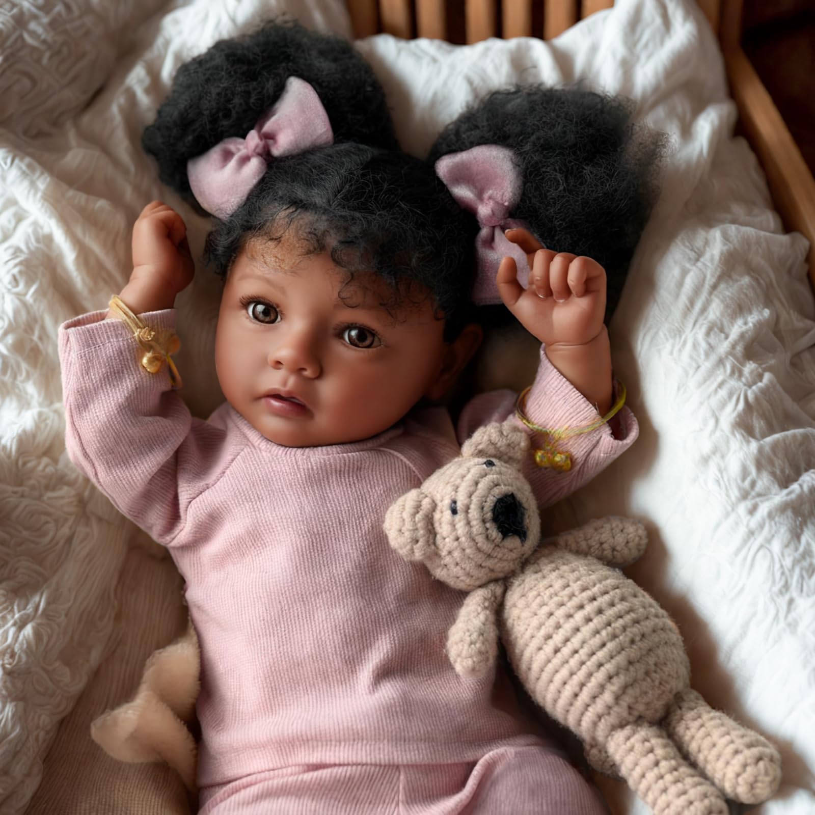 Foto 7 pulgar | Muñeca Reborn Babeside Daisy Black Girl De 50 Cm Con Ropa - Venta Internacional.