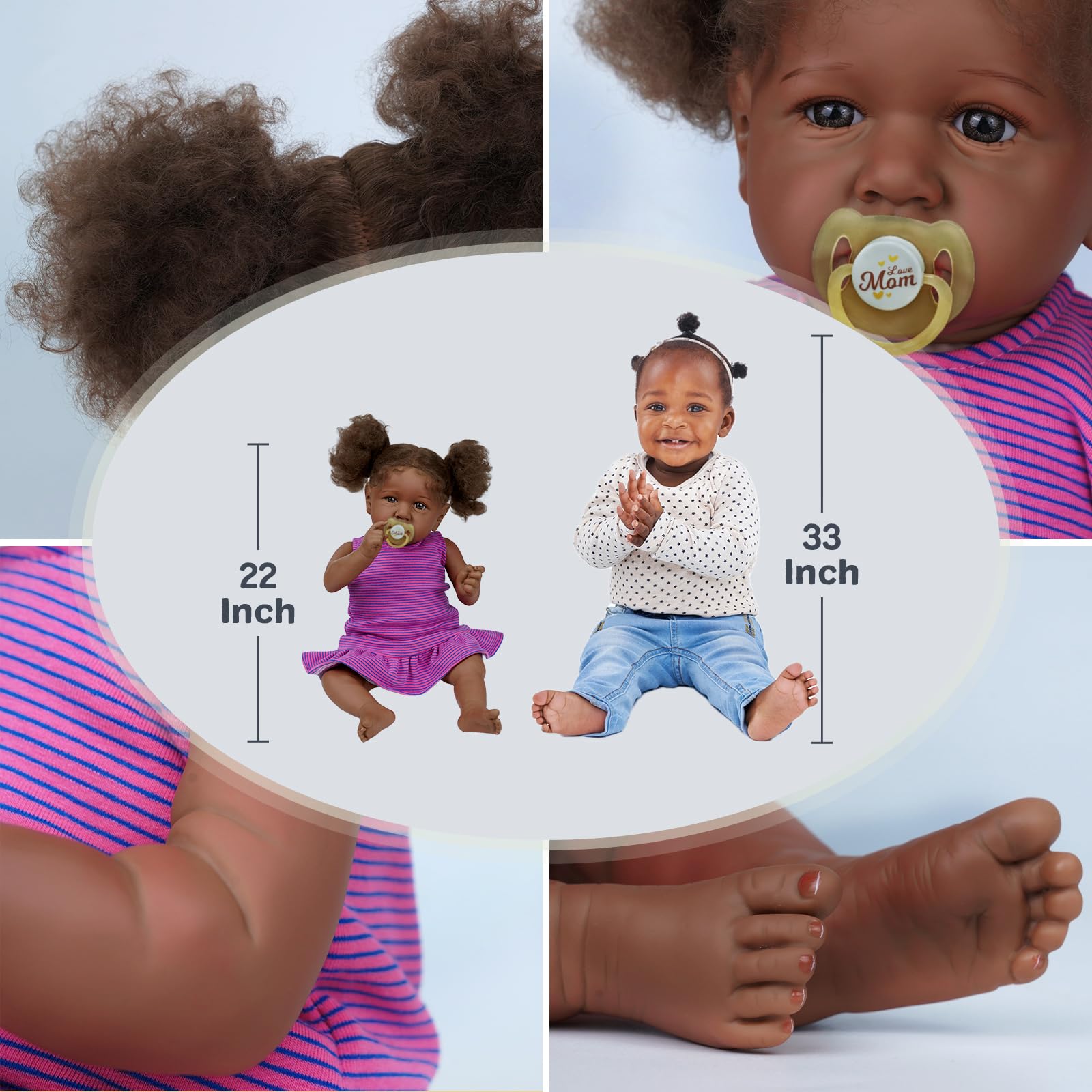 Foto 4 pulgar | Muñeca Reborn Jizhi Negra De 55 Cm Con Tono De Piel Caramelo Desde Hace Más De 3 Años - Venta Internacional.