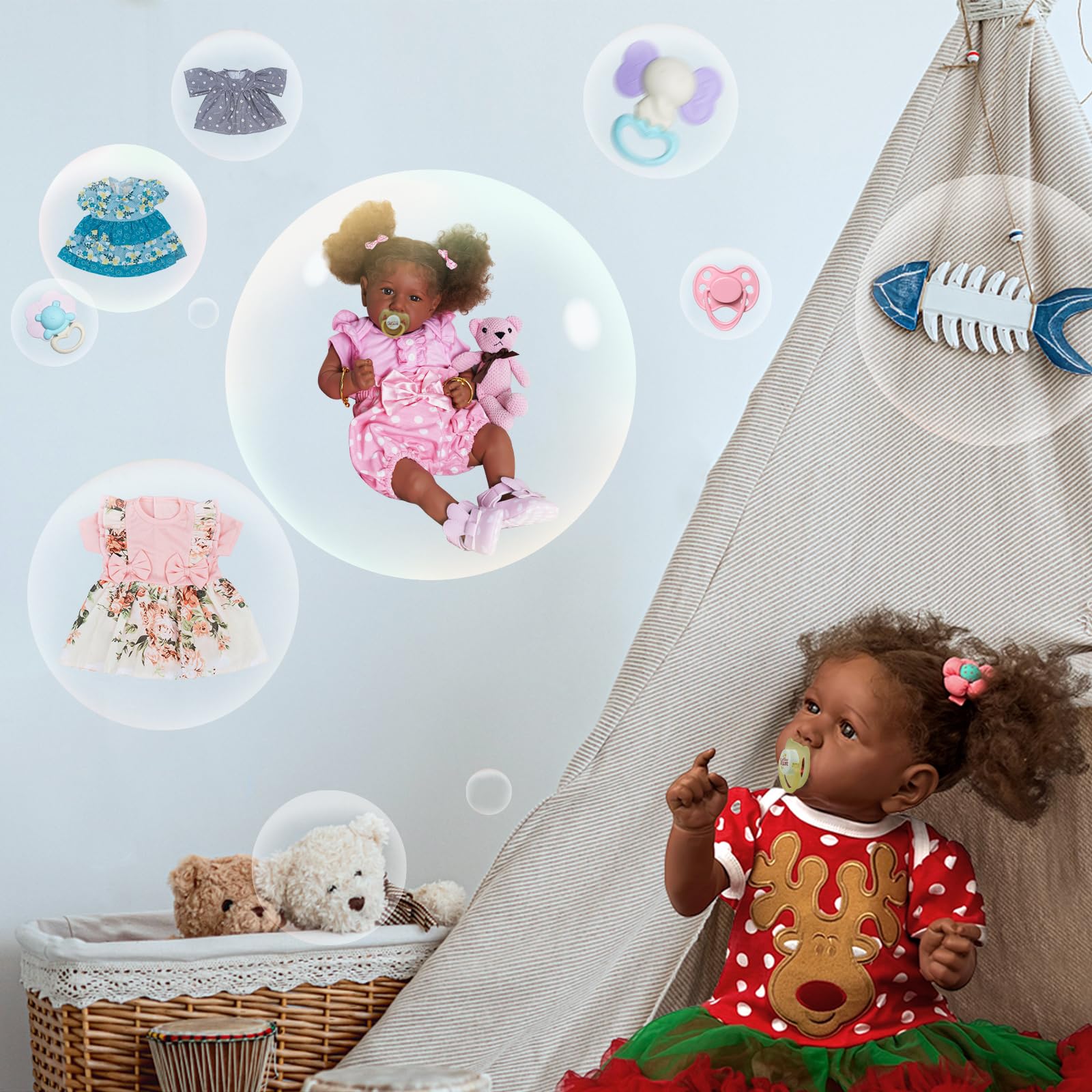 Foto 5 | Muñeca Reborn Jizhi Negra De 55 Cm Con Tono De Piel Caramelo Desde Hace Más De 3 Años - Venta Internacional.