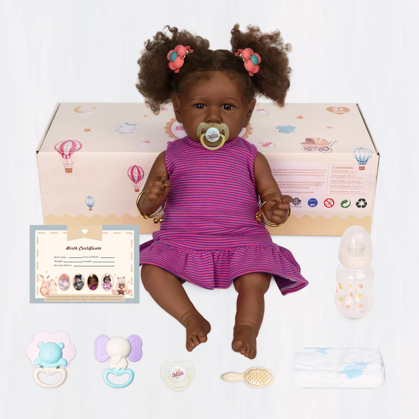 Foto 8 pulgar | Muñeca Reborn Jizhi Negra De 55 Cm Con Tono De Piel Caramelo Desde Hace Más De 3 Años - Venta Internacional.