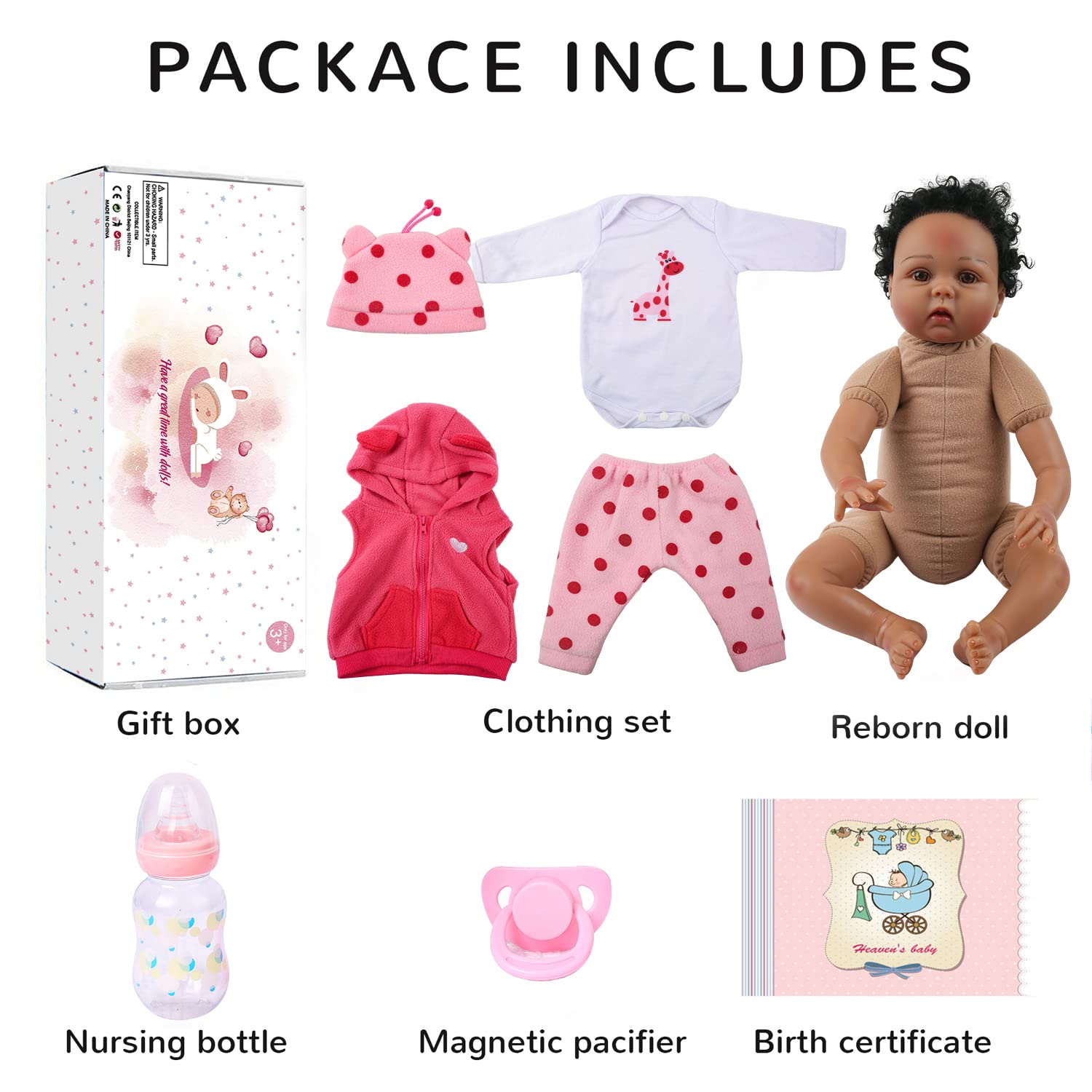 Foto 7 pulgar | Muñeca Reborn Charex Black Girl Lucy De 55 Cm Con Ropa Y Juguetes - Venta Internacional.