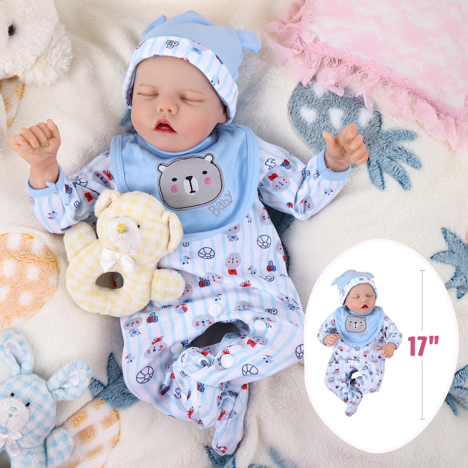 Foto 5 pulgar | Muñeca Reborn Jizhi Lifelike De 43 Cm, Cuerpo Completo De Vinilo, Para Niños De 3 Años O Más - Venta Internacional.