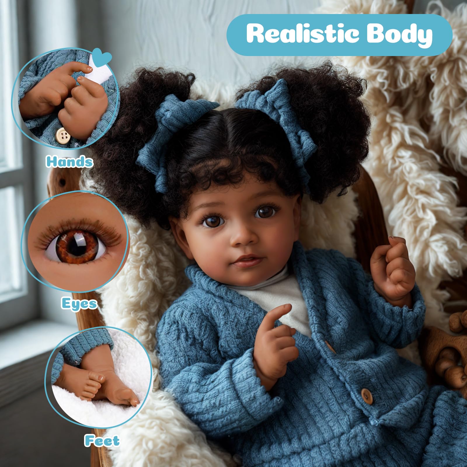 Foto 3 pulgar | Muñeca Reborn Jizhi Black Girl, 50 Cm, Realista, Con Caja De Regalo - Venta Internacional.