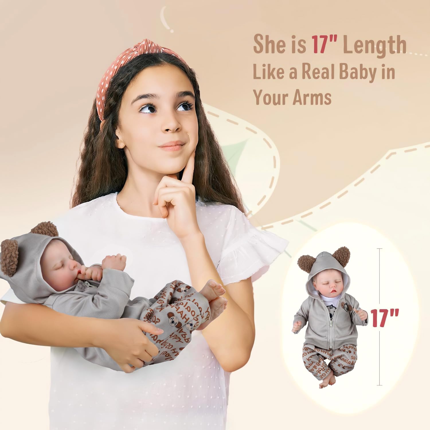 Foto 6 pulgar | Muñeca Reborn Jizhi Realistic Girl De 43 Cm Con Kit De Alimentación - Venta Internacional.