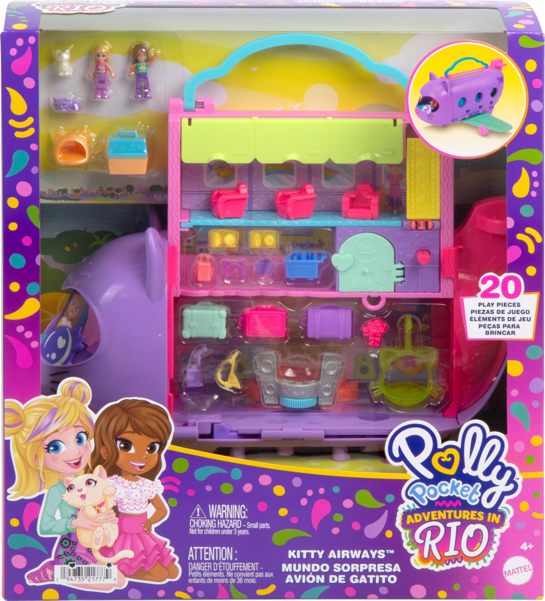 Foto 7 pulgar | Playset Polly Pocket Kitty Airways Airways Con 2 Muñecas Y Una Mascota - Venta Internacional.
