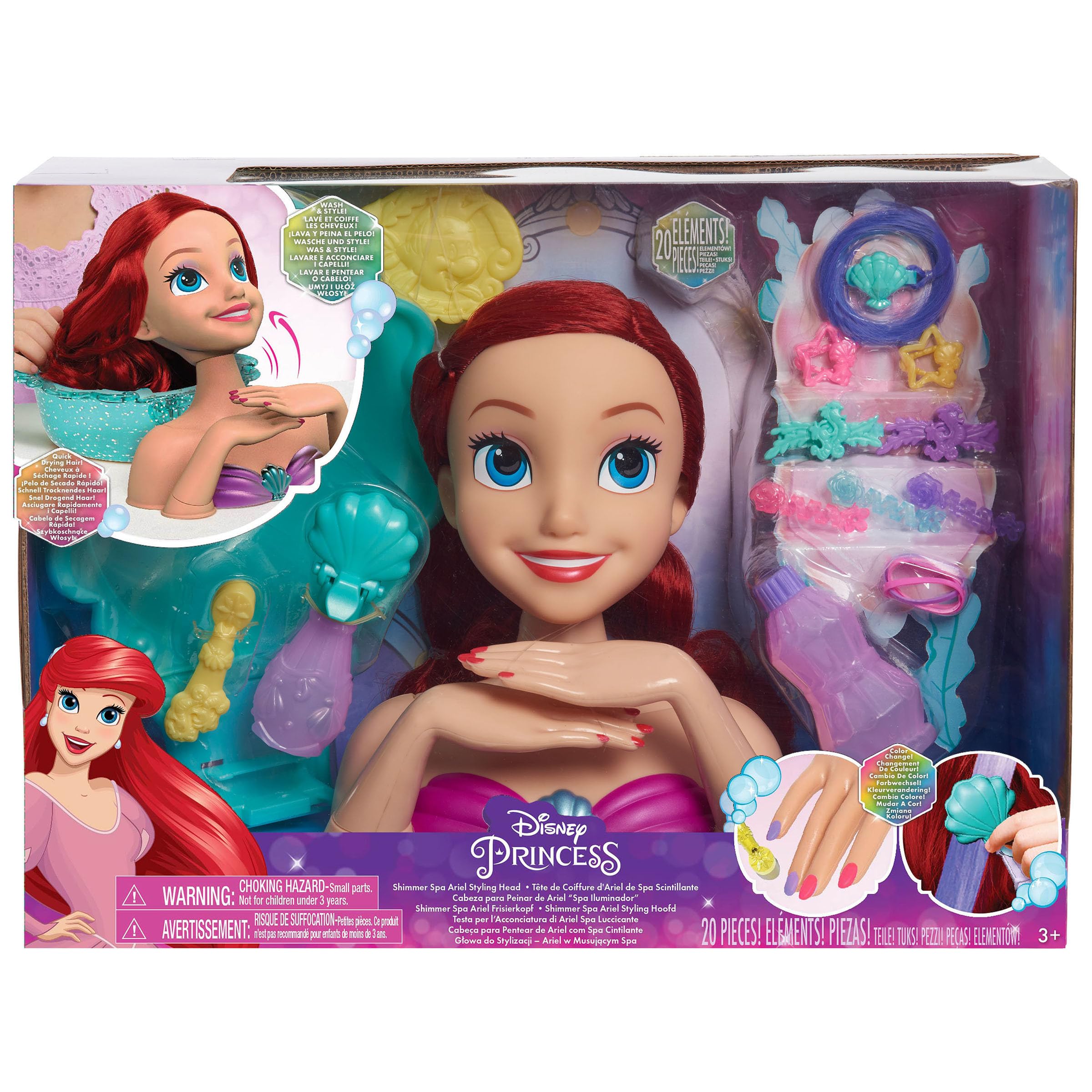Foto 2 pulgar | Cabezal De Peluquería Just Play, Princesa Ariel De Disney, 20 Piezas - Venta Internacional.