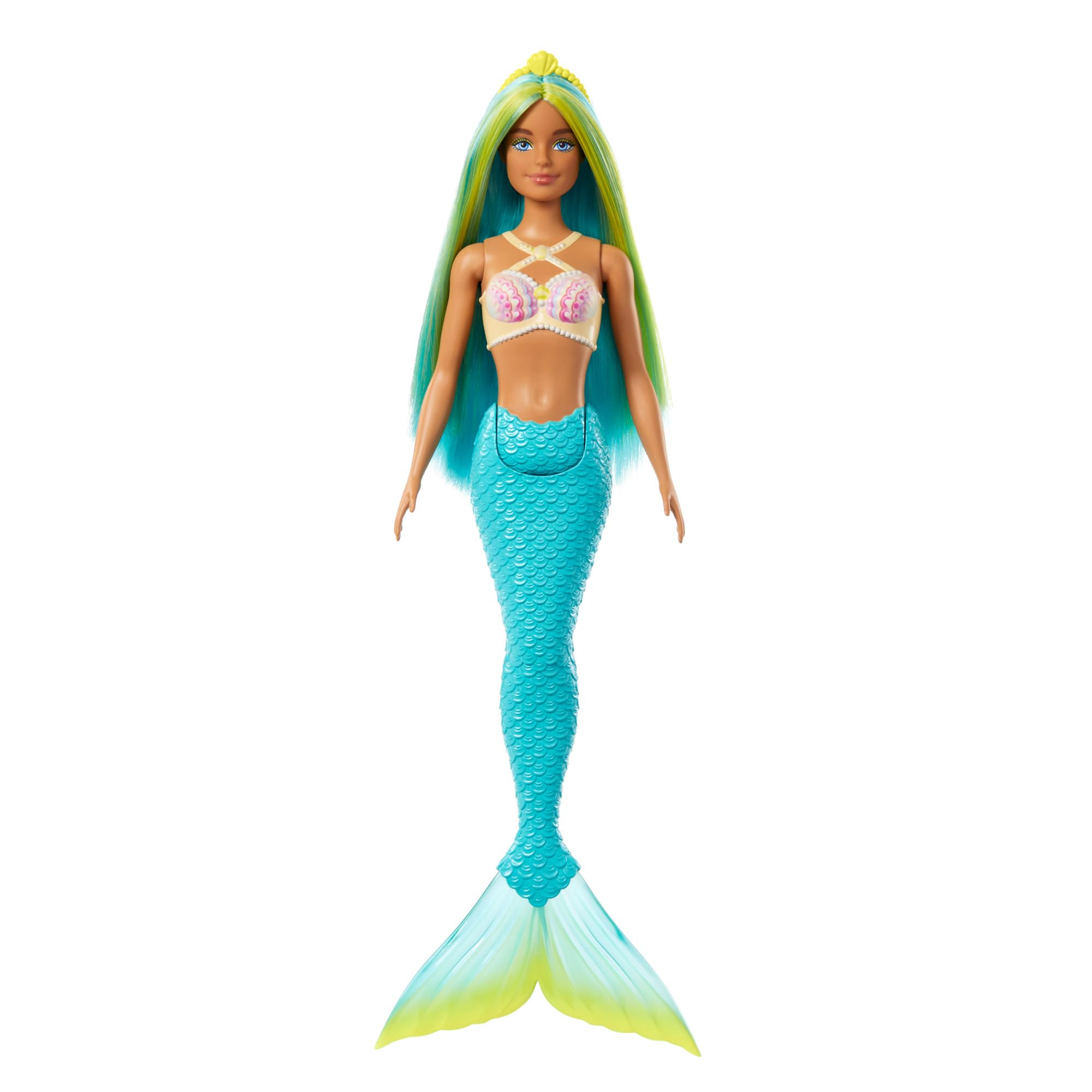 Muñeca Sirena Barbie Con Pelo De Fantasía Bicolor Azul Y Amarillo - Venta Internacional.