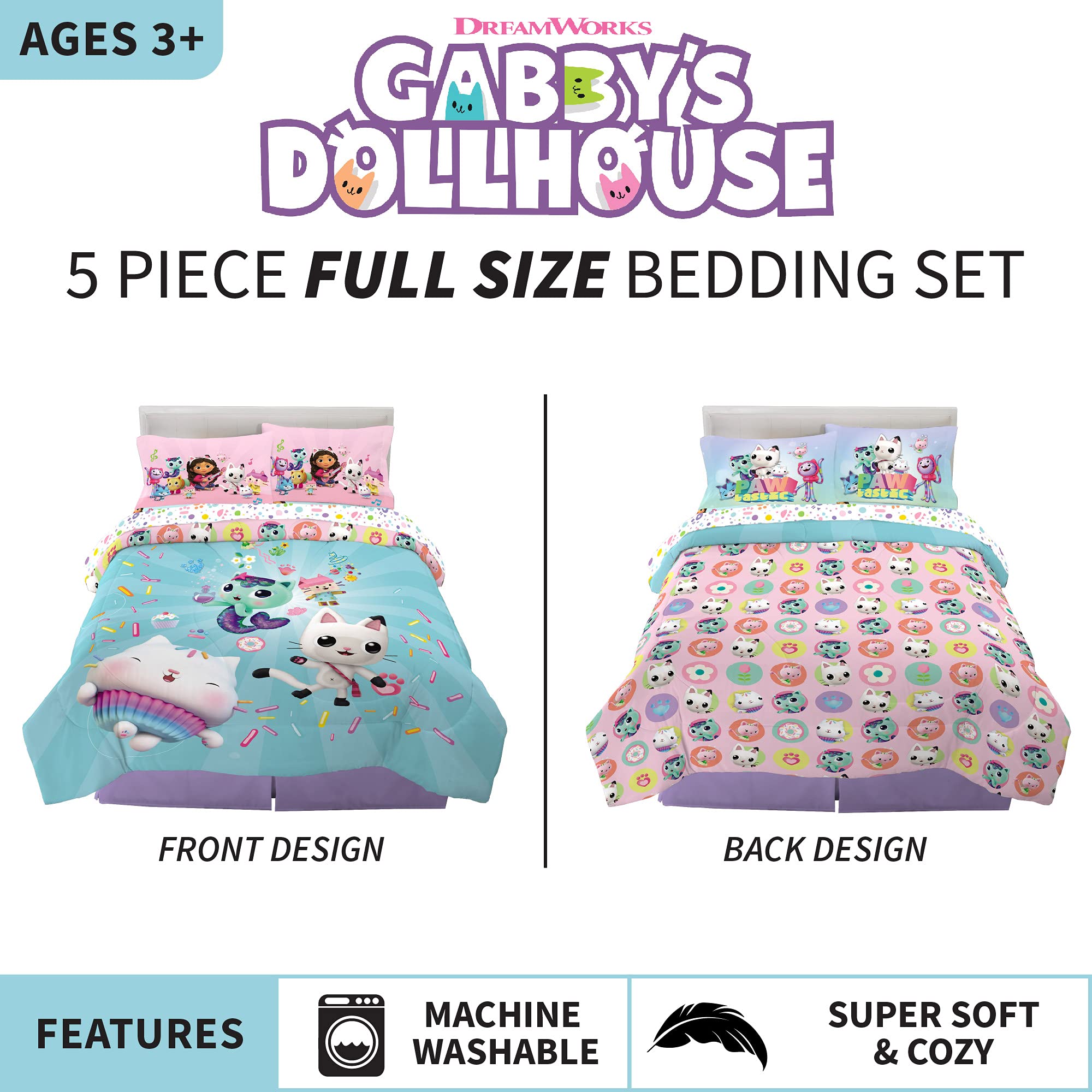 Foto 3 pulgar | Juego De Ropa De Cama Franco Dreamworks Gabby's Dollhouse De Tamaño Completo - Venta Internacional.
