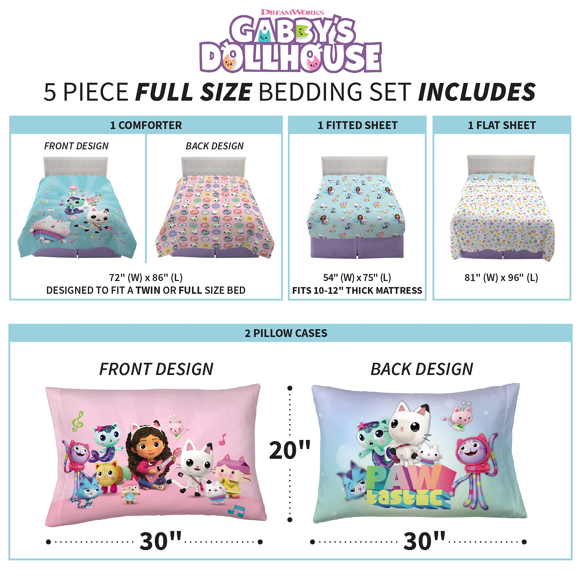 Foto 4 pulgar | Juego De Ropa De Cama Franco Dreamworks Gabby's Dollhouse De Tamaño Completo - Venta Internacional.