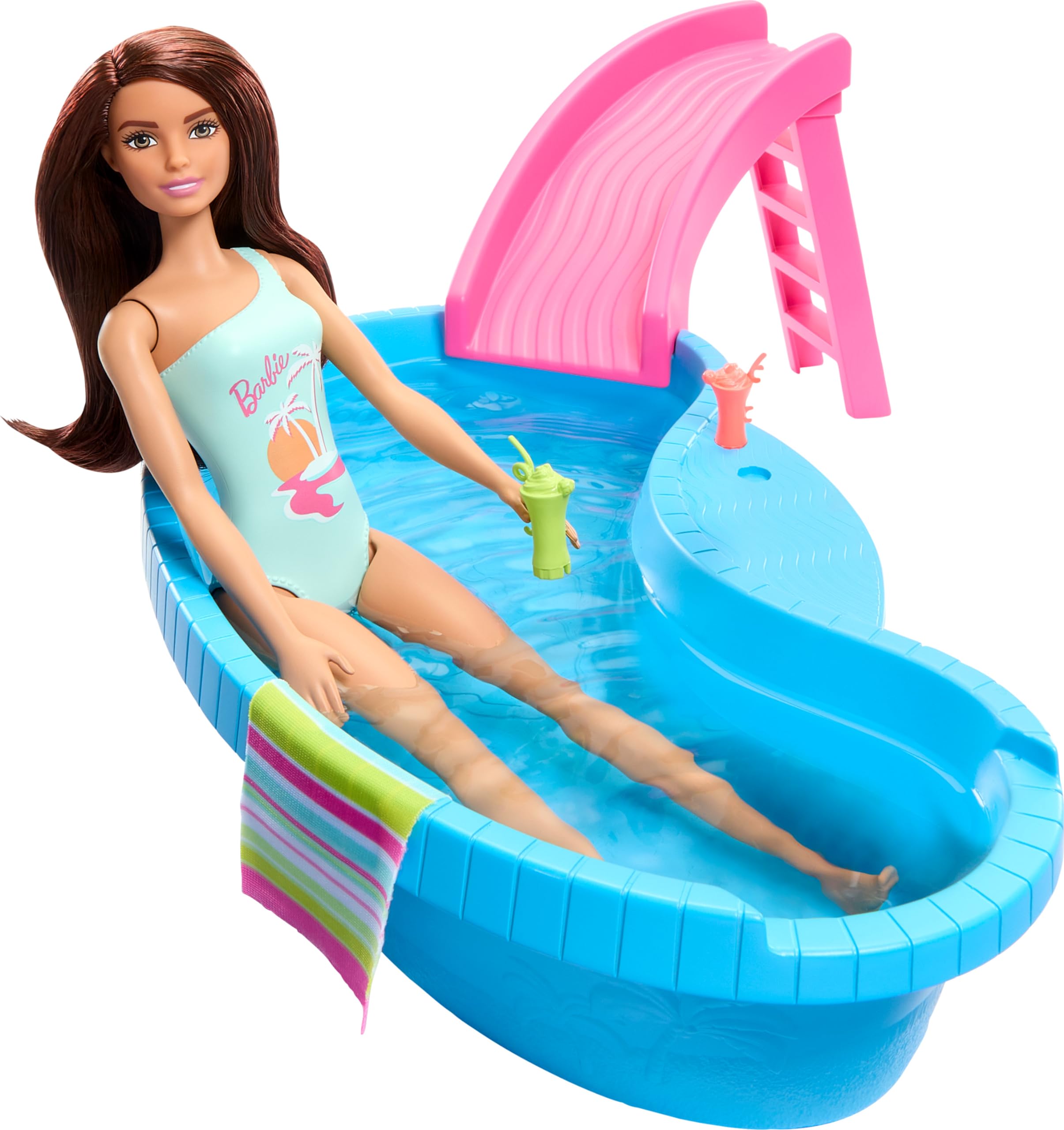 Foto 3 pulgar | Playset Barbie Doll & Pool Con Acceso A Tobogán, Toalla Y Bebida. - Venta Internacional.