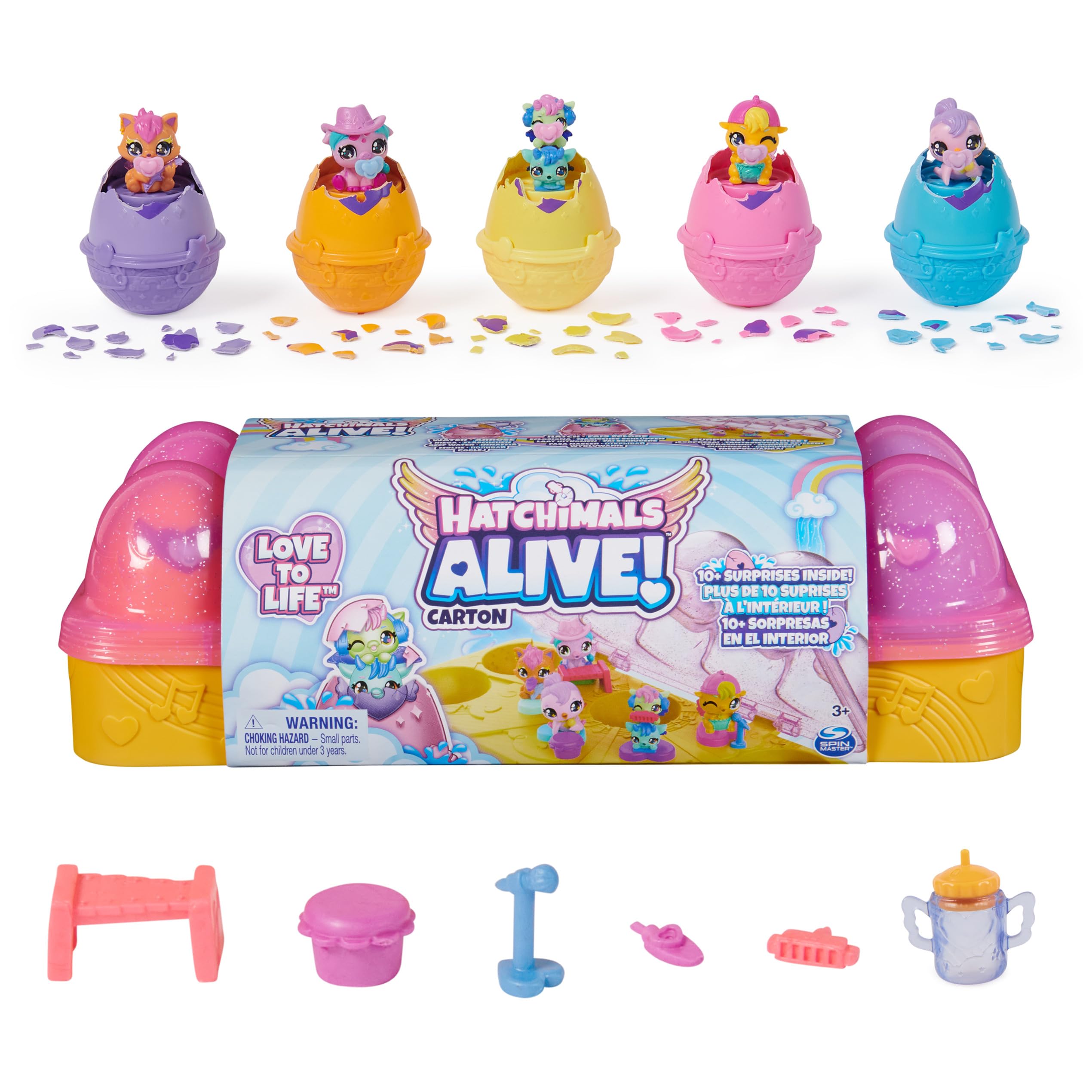 Cartón De Huevos Rosa Y Amarillo De Toy Hatchimals Alive Con 6 Figuras - Venta Internacional.