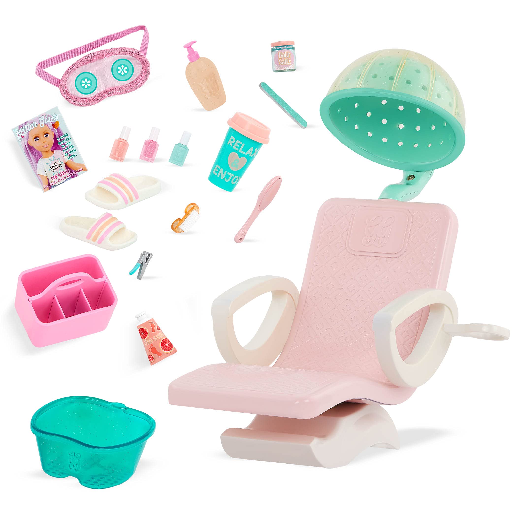 Silla De Salón Y Set De Juego Con Purpurina Para Niñas Con Muñeca De 14 Pulgadas - Venta Internacional.