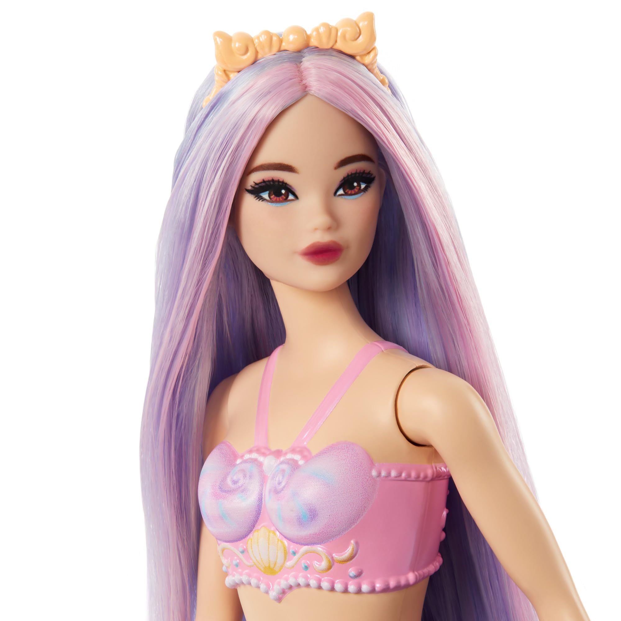 Foto 3 pulgar | Muñeca Barbie Sirena Con Pelo Y Diadema De Fantasía Rosa Y Lila - Venta Internacional.