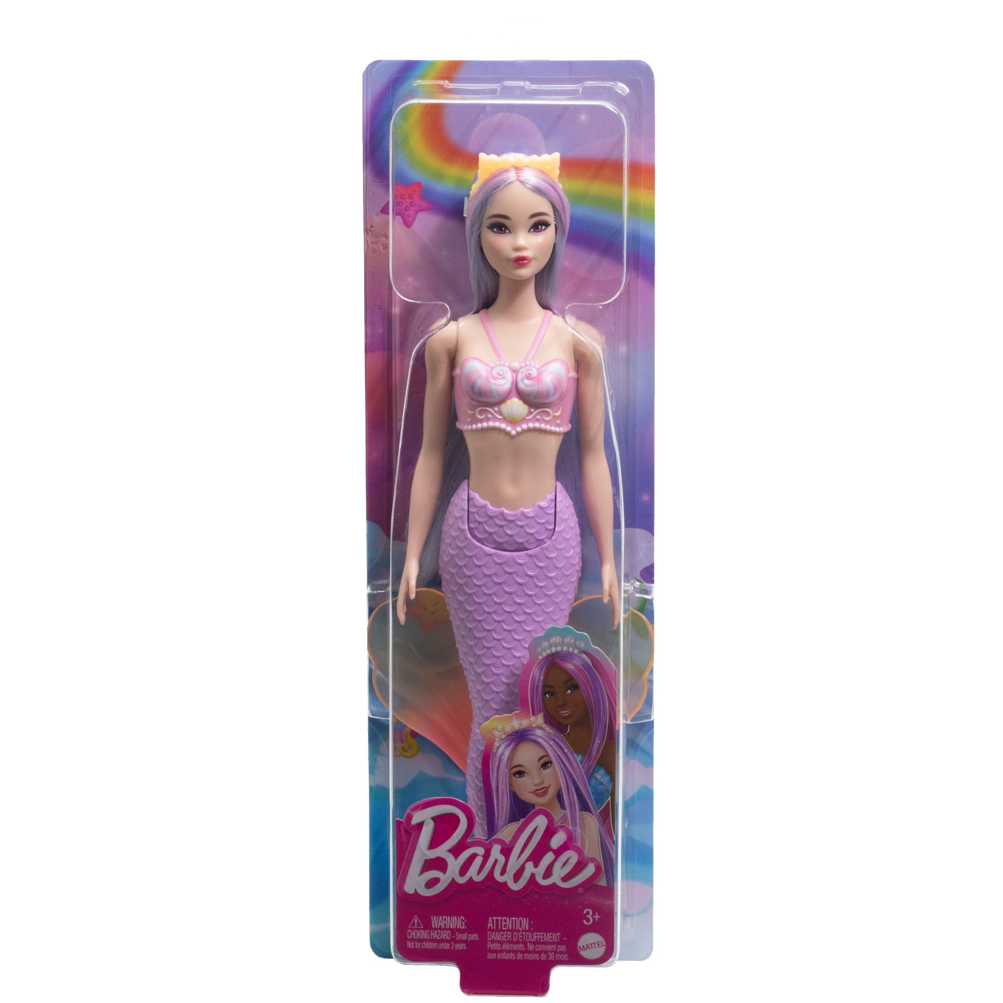 Foto 7 pulgar | Muñeca Barbie Sirena Con Pelo Y Diadema De Fantasía Rosa Y Lila - Venta Internacional.