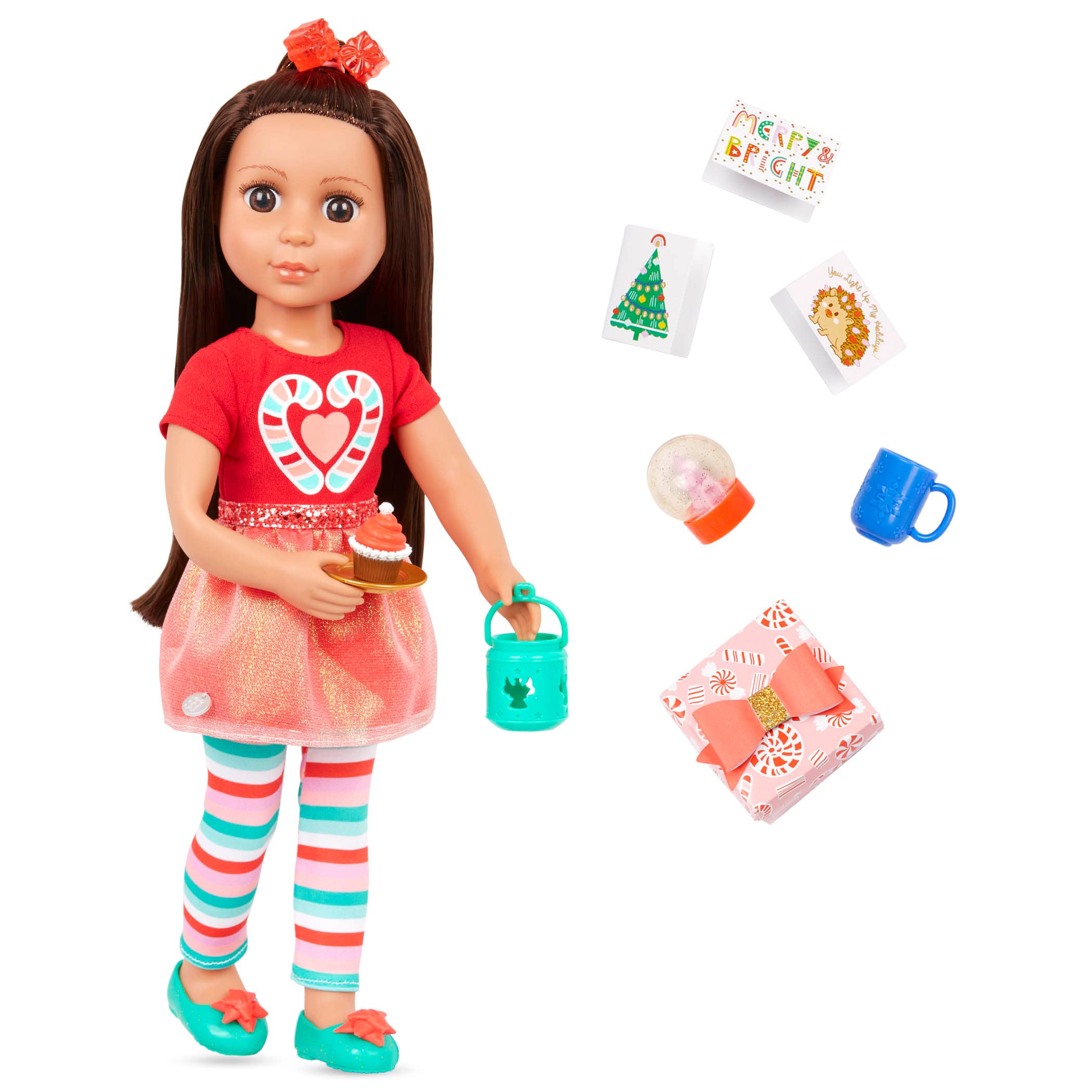 Muñeca Con Purpurina Para Niñas De 14 Pulgadas Con Atuendo Navideño Y Acceso. - Venta Internacional.