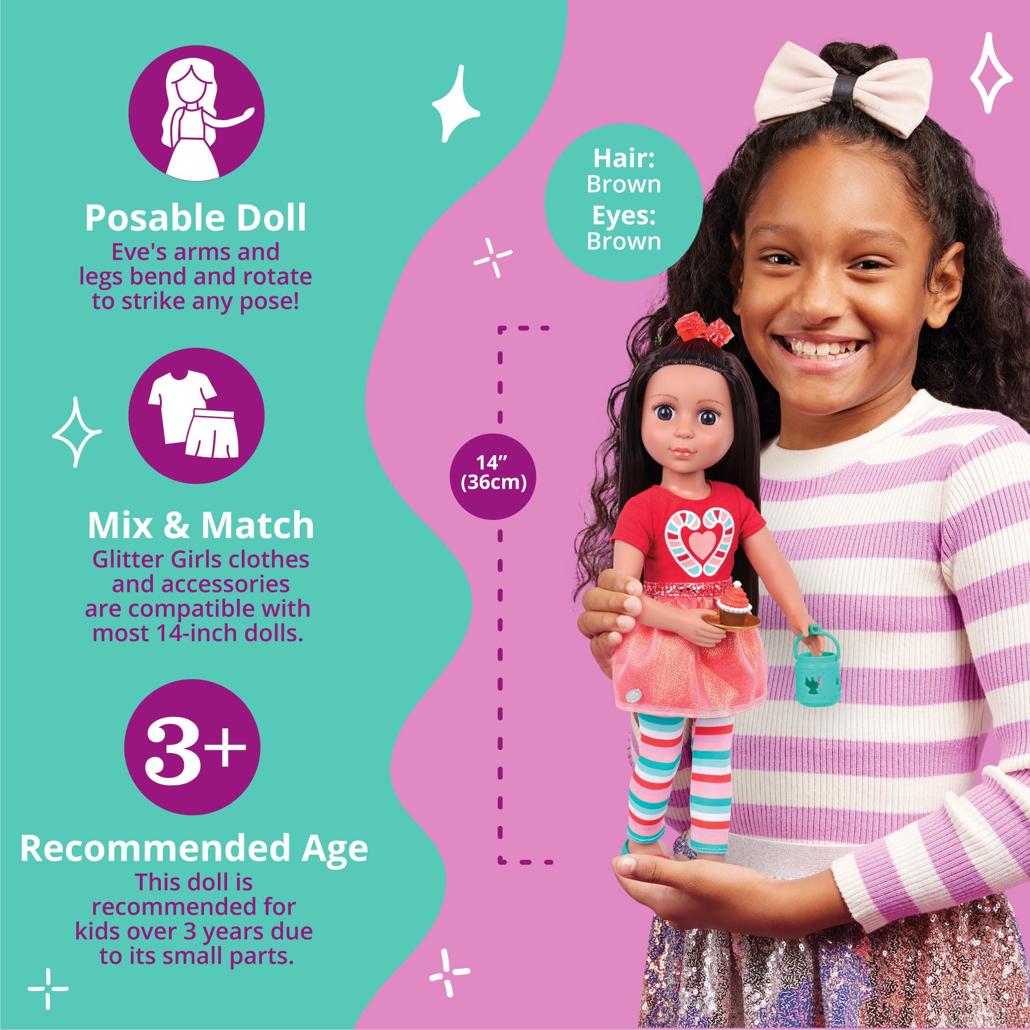 Foto 5 pulgar | Muñeca Con Purpurina Para Niñas De 14 Pulgadas Con Atuendo Navideño Y Acceso. - Venta Internacional.