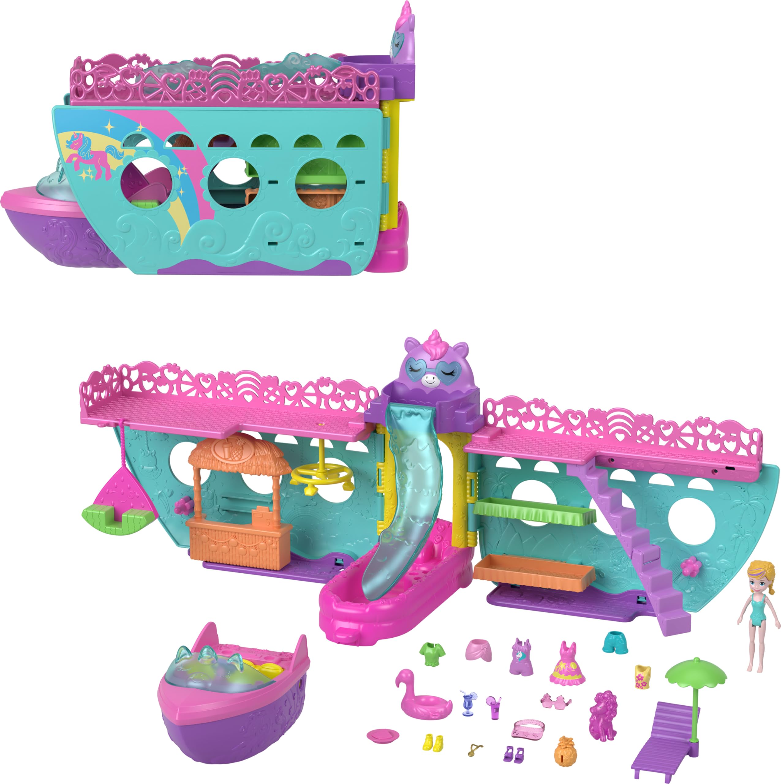 Barco Portátil Playset Polly Pocket Unicorn Dream Cruise - Venta Internacional.