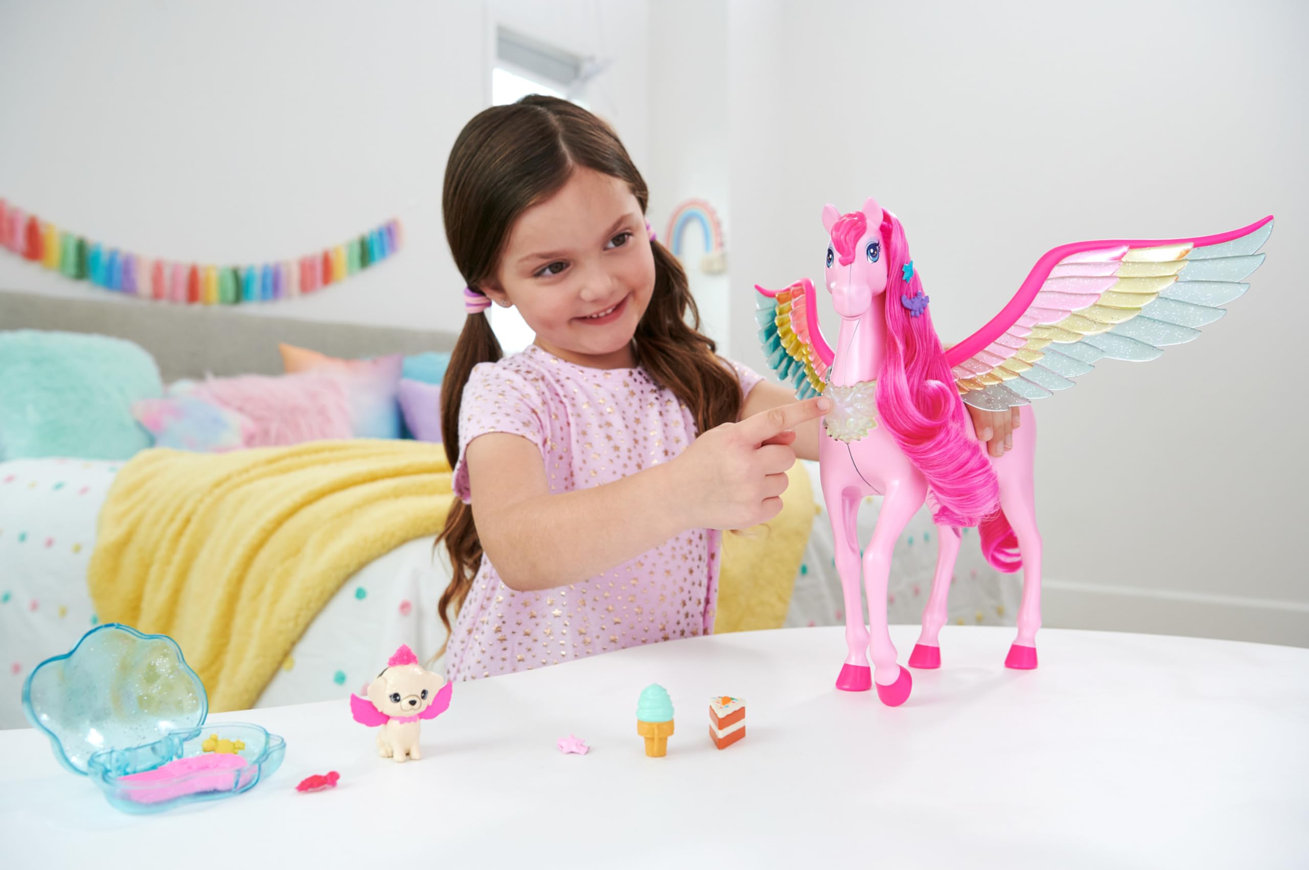 Foto 3 pulgar | Muñeca Barbie De Juguete Pegasus Con Forma De Caballo Alado Rosa Con 10 Accesorios - Venta Internacional.