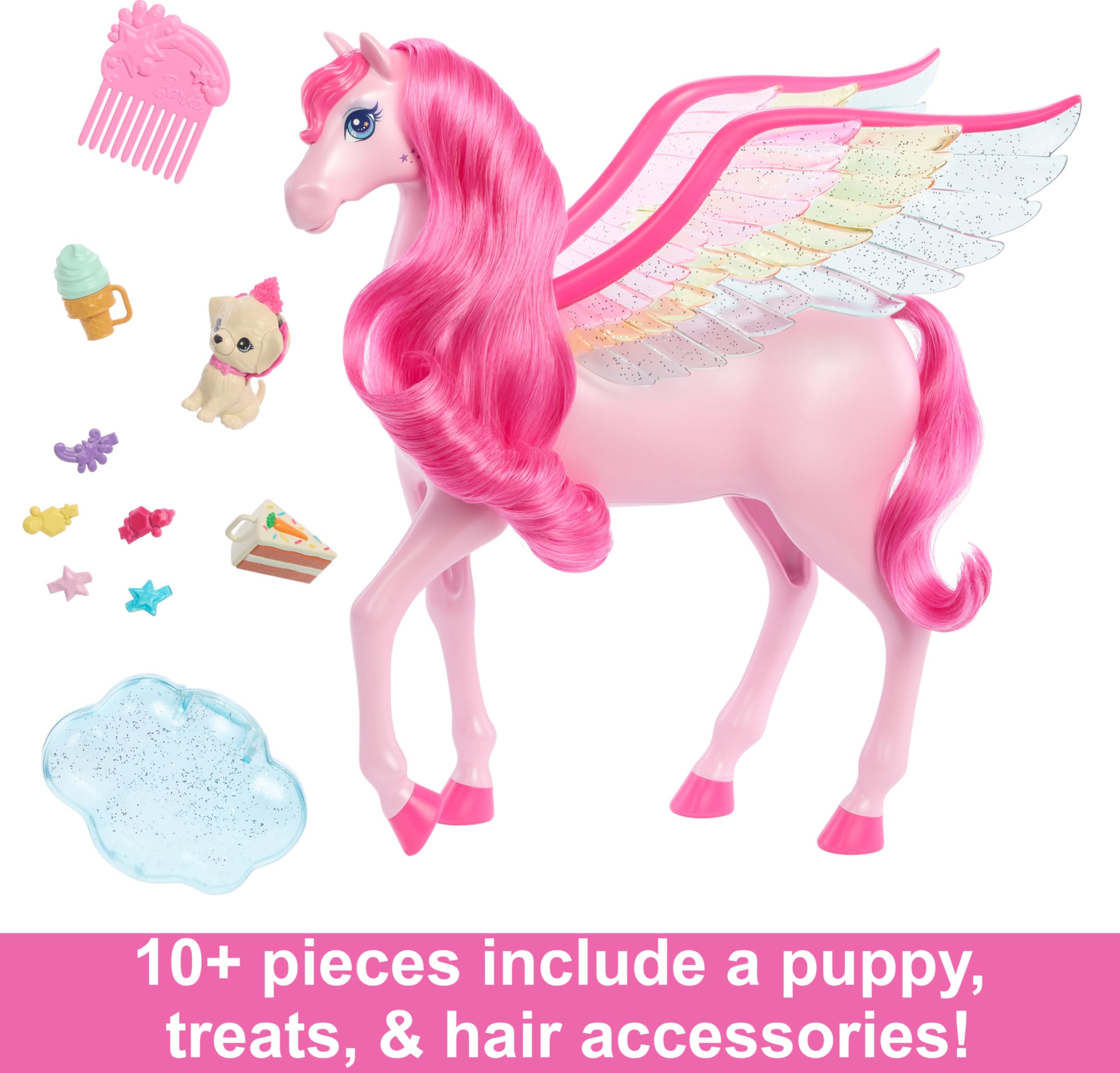 Foto 4 pulgar | Muñeca Barbie De Juguete Pegasus Con Forma De Caballo Alado Rosa Con 10 Accesorios - Venta Internacional.