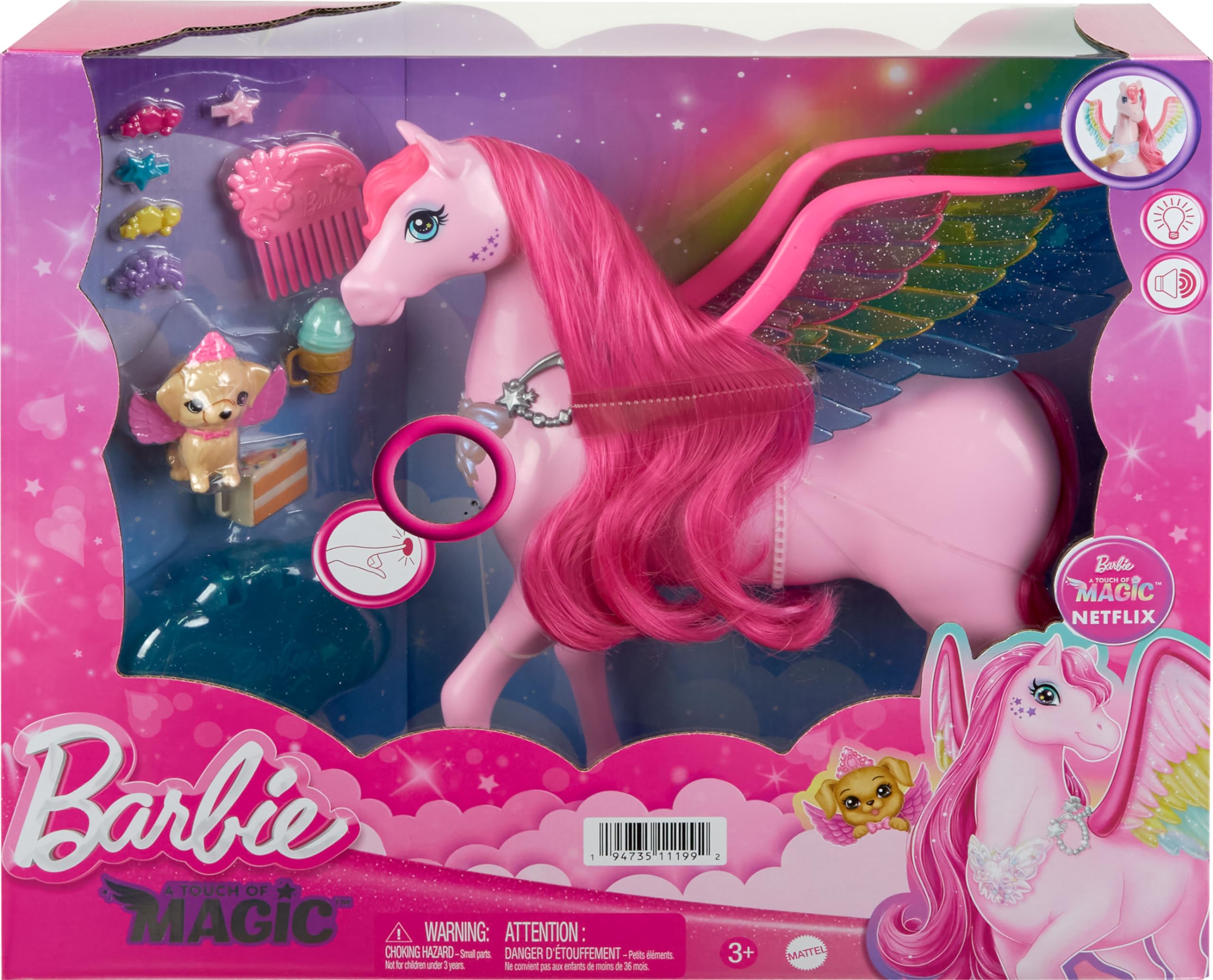 Foto 7 pulgar | Muñeca Barbie De Juguete Pegasus Con Forma De Caballo Alado Rosa Con 10 Accesorios - Venta Internacional.