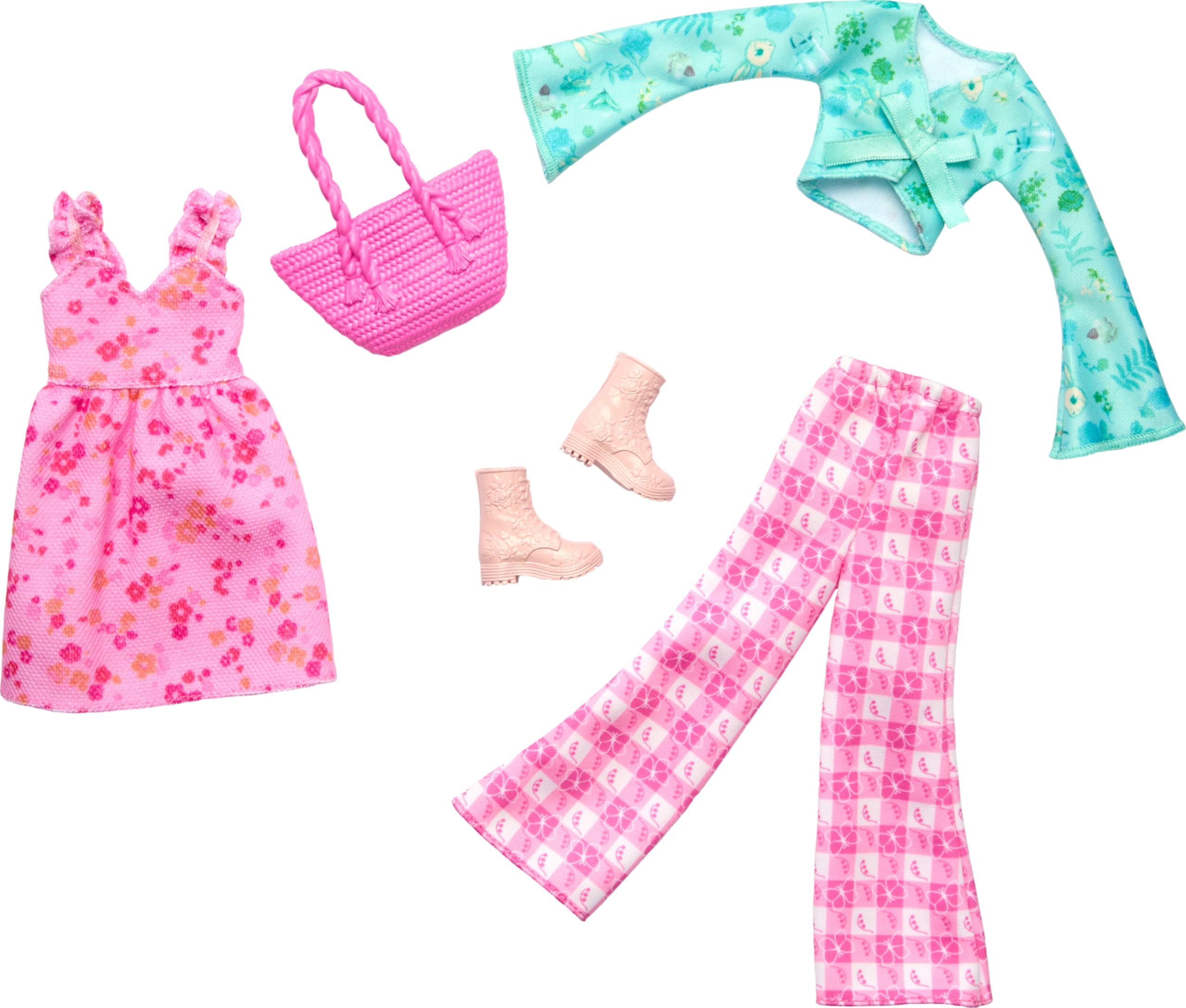 Set De Moda Barbie Fashion, Paquete De 2 Unidades Con Vestido, Top, Pantalones, Botas Y Bolso - Venta Internacional.