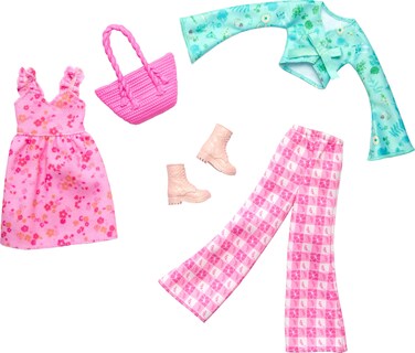 Foto 1 | Set De Moda Barbie Fashion, Paquete De 2 Unidades Con Vestido, Top, Pantalones, Botas Y Bolso - Venta Internacional.