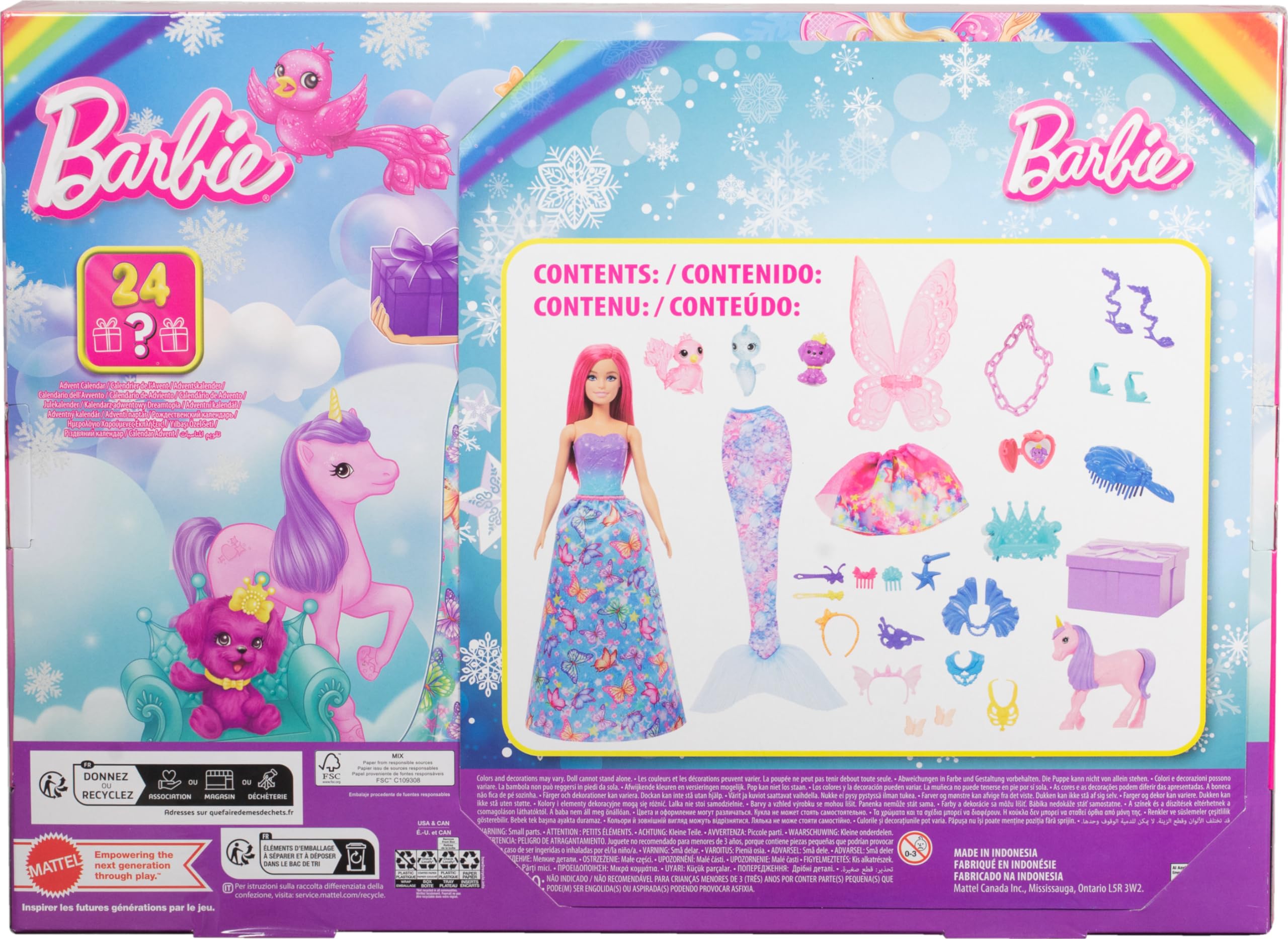 Foto 7 pulgar | Calendario De Adviento Barbie Con Muñeca Y 24 Accesorios De Unicornio Y Mascotas - Venta Internacional.