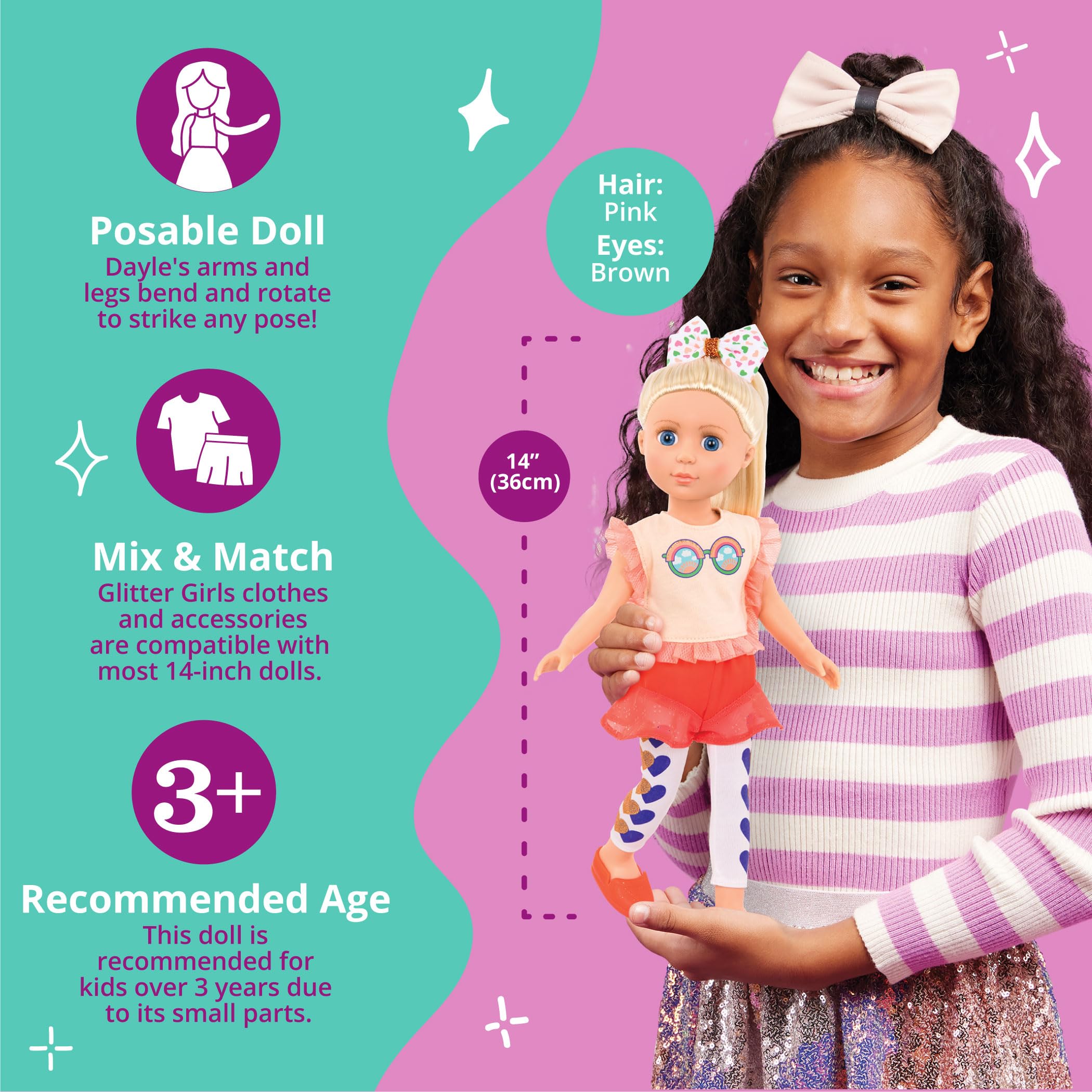 Foto 5 pulgar | Muñeca Moderna Con Purpurina Para Niñas, 14 Pulgadas, Con Ropa De Más De 3 Años - Venta Internacional.