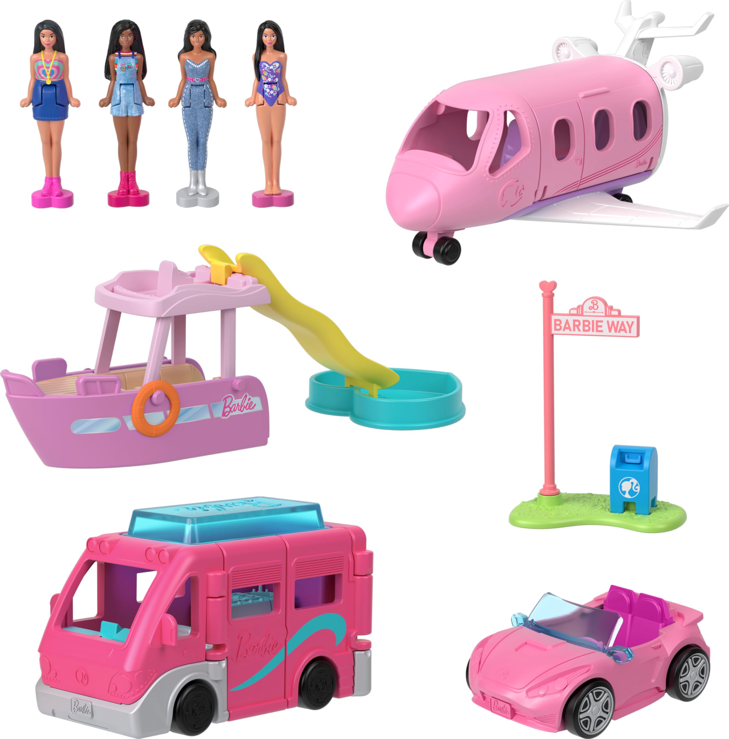 Foto 2 | Set De Juguetes Barbie Mini Barbieland Con 4 Minimuñecas Y 4 Vehículos - Venta Internacional.