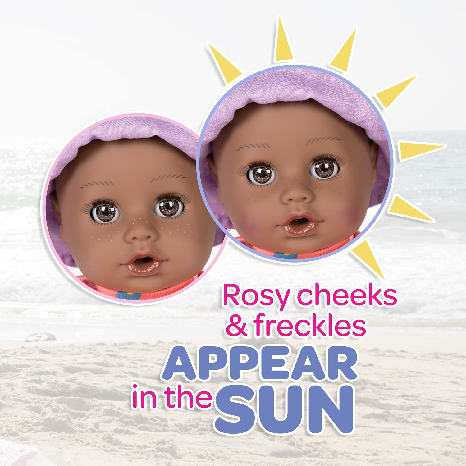 Foto 3 pulgar | Muñeca Adora Beach Baby Afroamericana Con Pecas De 33 Cm - Venta Internacional.