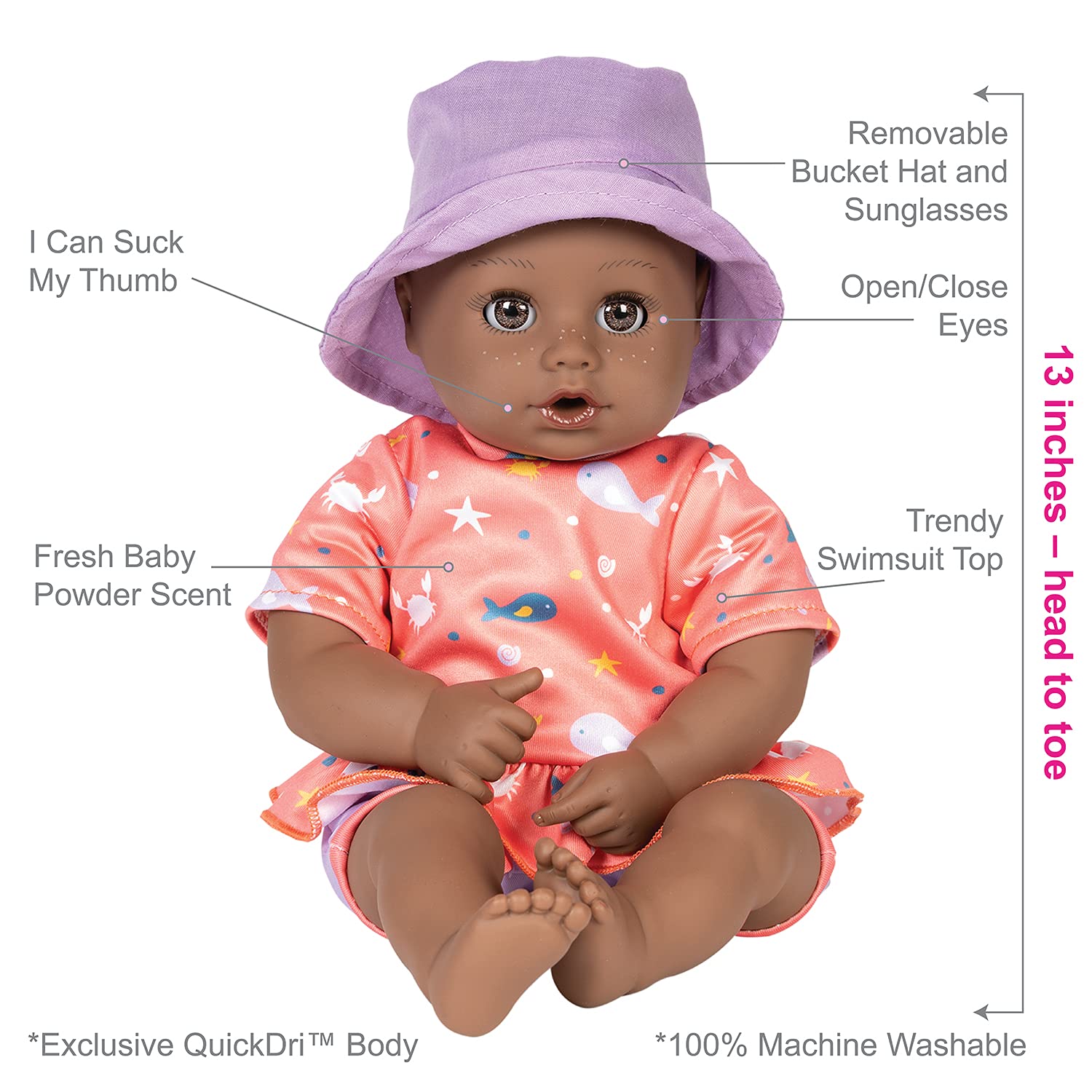 Foto 4 | Muñeca Adora Beach Baby Afroamericana Con Pecas De 33 Cm - Venta Internacional.