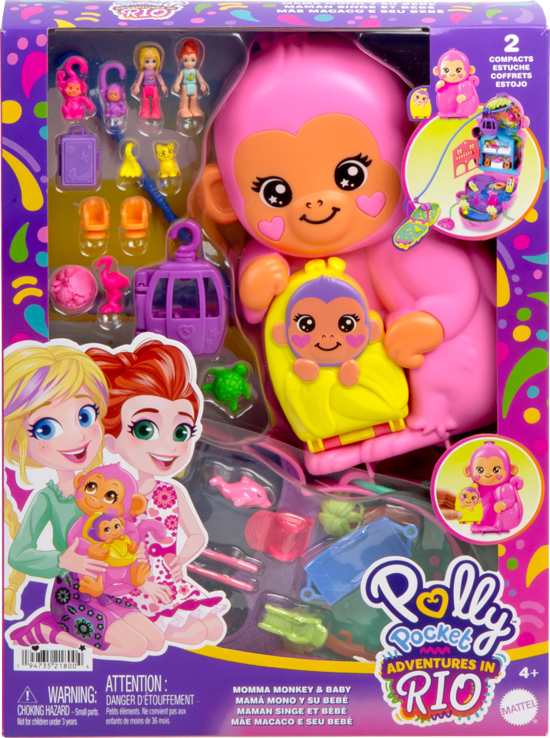 Foto 7 pulgar | Muñecas De Bolsillo Polly De Playset Con Mascotas, 2 En 1 Para Mamá, Mono Y Bebé - Venta Internacional.