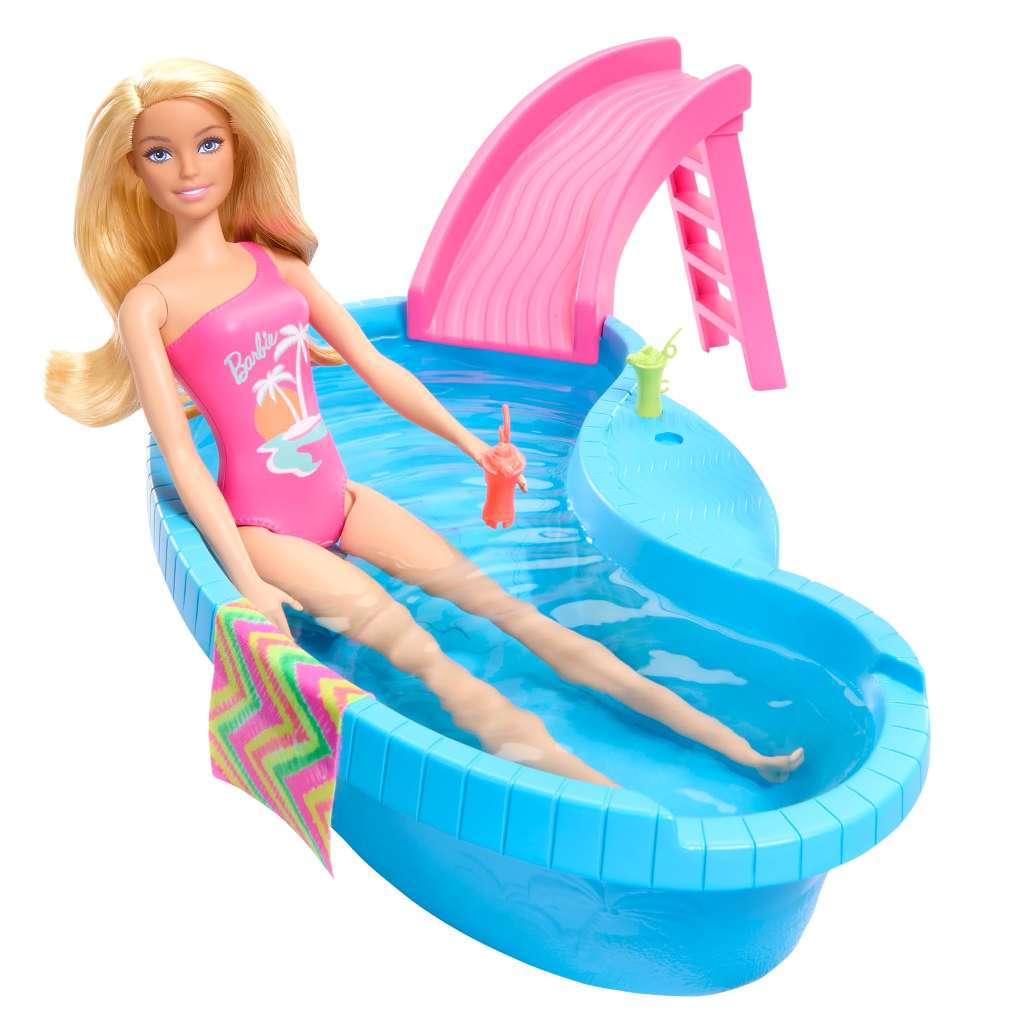 Foto 3 pulgar | Playset Barbie Doll & Pool Con Acceso A Tobogán, Toalla Y Bebida. - Venta Internacional.