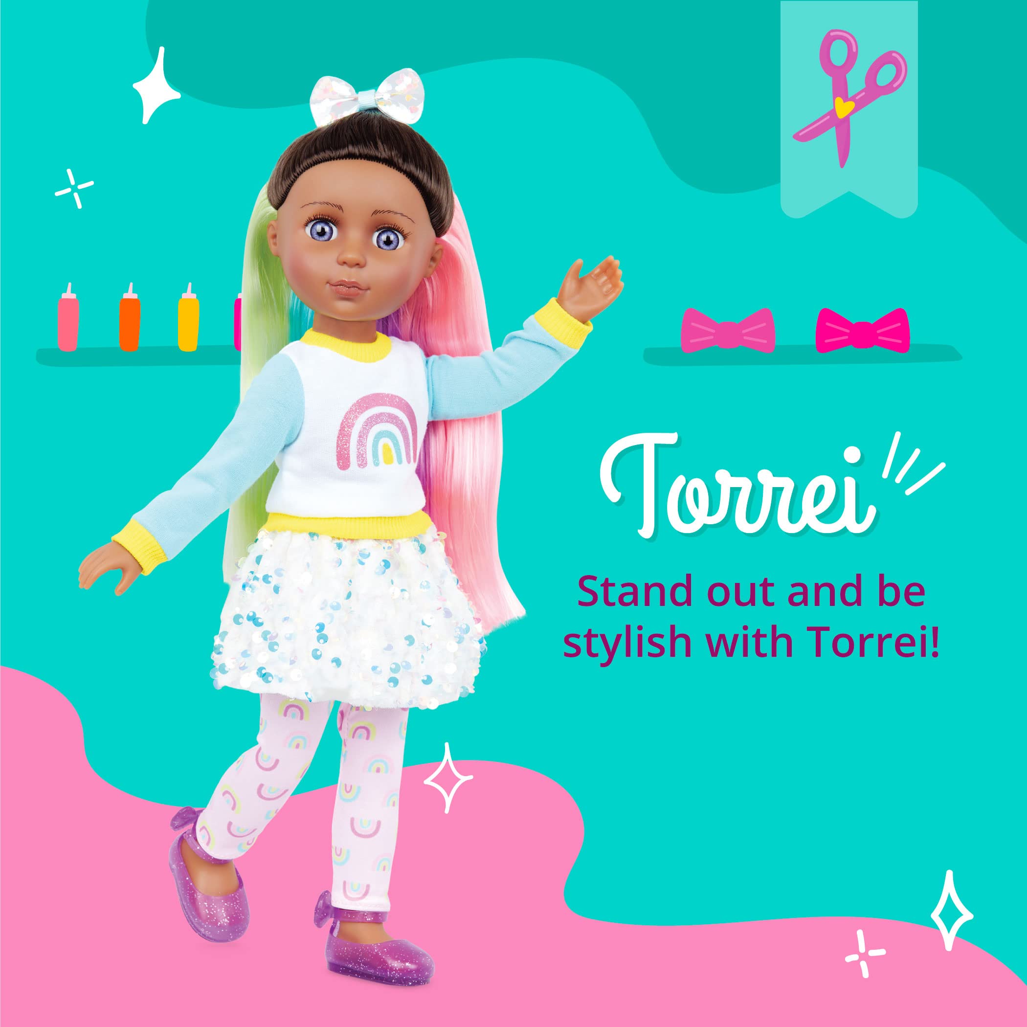 Foto 3 pulgar | Muñeca Moderna Con Purpurina Para Niñas Torrei De 14 Pulgadas Con Atuendo De Arcoíris - Venta Internacional.