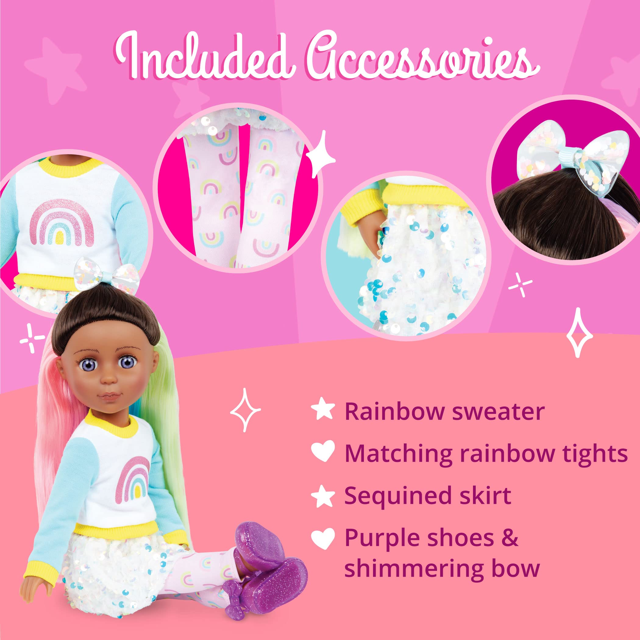 Foto 4 pulgar | Muñeca Moderna Con Purpurina Para Niñas Torrei De 14 Pulgadas Con Atuendo De Arcoíris - Venta Internacional.