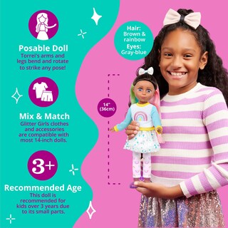 Foto 4 | Muñeca Moderna Con Purpurina Para Niñas Torrei De 14 Pulgadas Con Atuendo De Arcoíris - Venta Internacional.